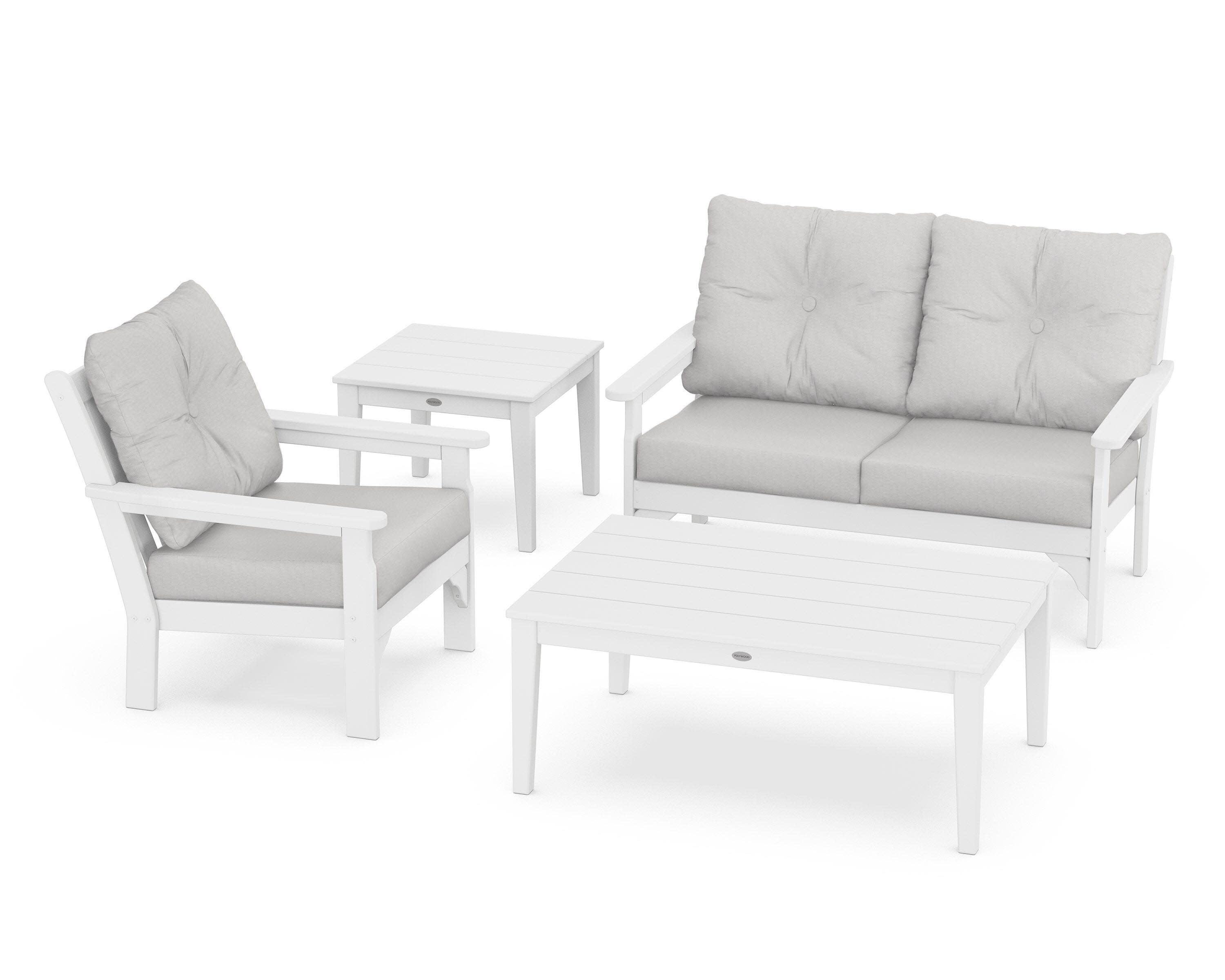 Vineyard 4-Piece Deep Seating Set in White / Diamond in the Rough
