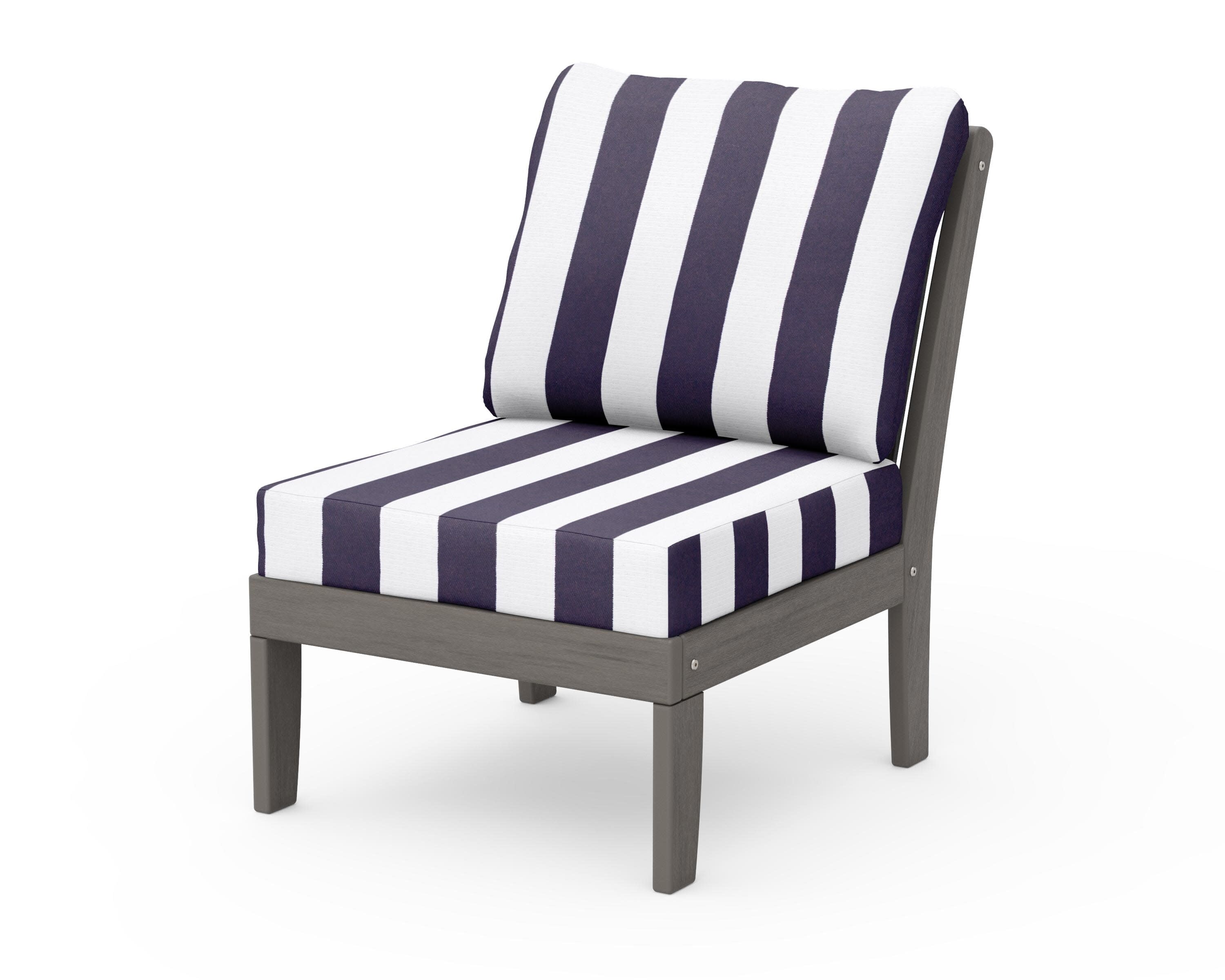 Braxton Modular Armless Chair in Driftwood / Cabana Stripe Navy
