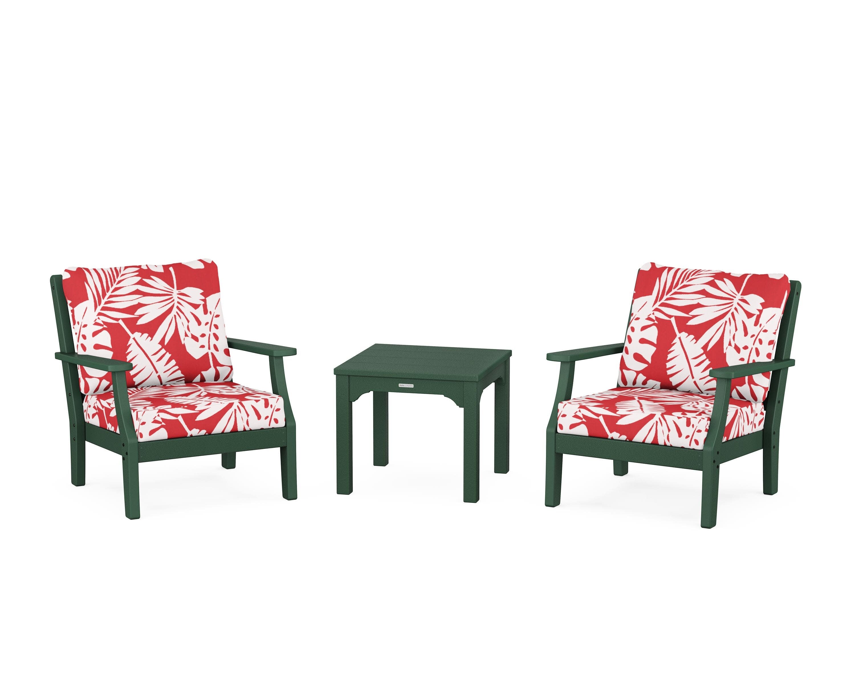 Chinoiserie 3-Piece Deep Seating Set in Green / Leaf Crimson