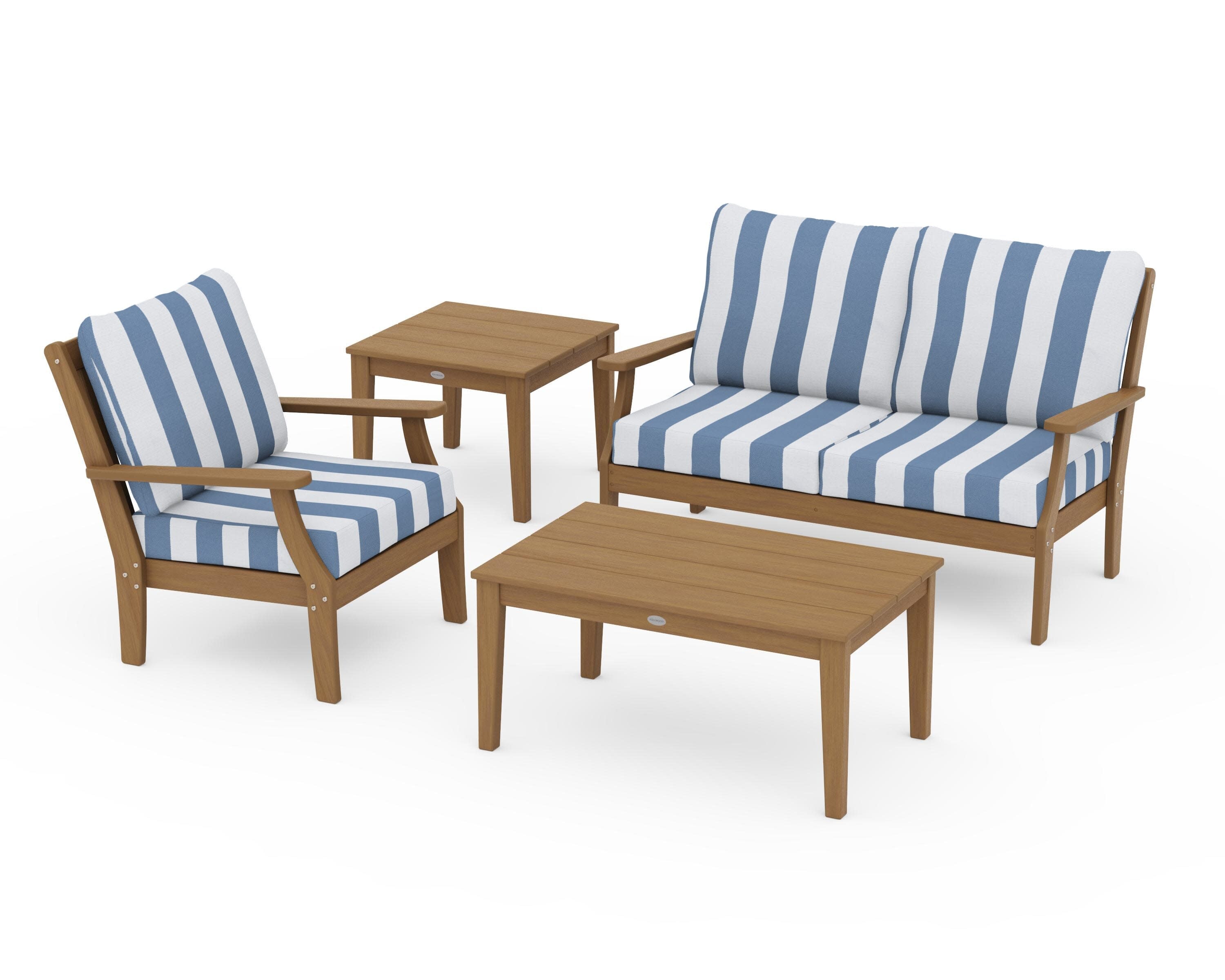 Braxton 4-Piece Deep Seating Set in Natural / Cabana Stripe Sky Blue