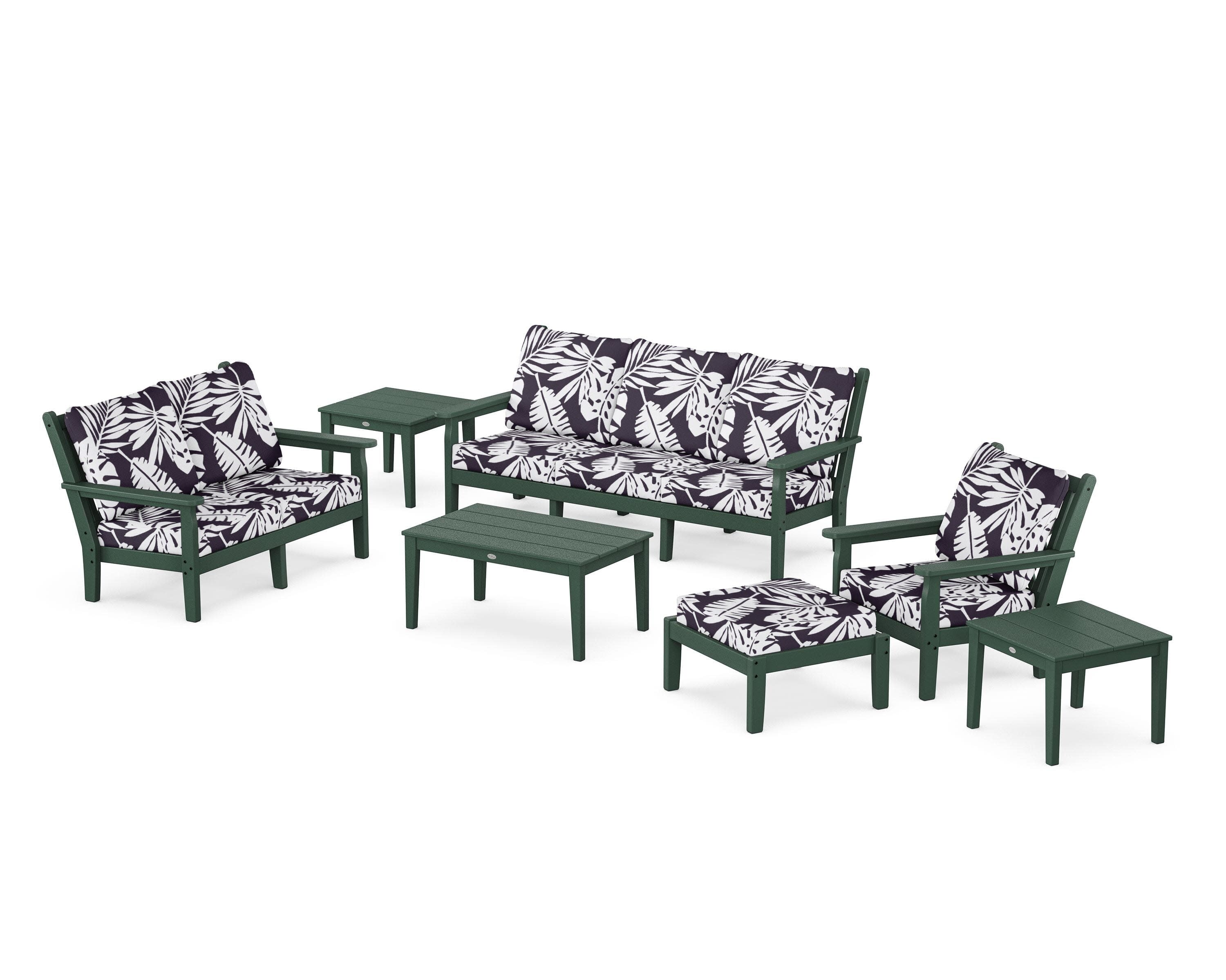 Chippendale 7-Piece Deep Seating Set in Green / Leaf Navy