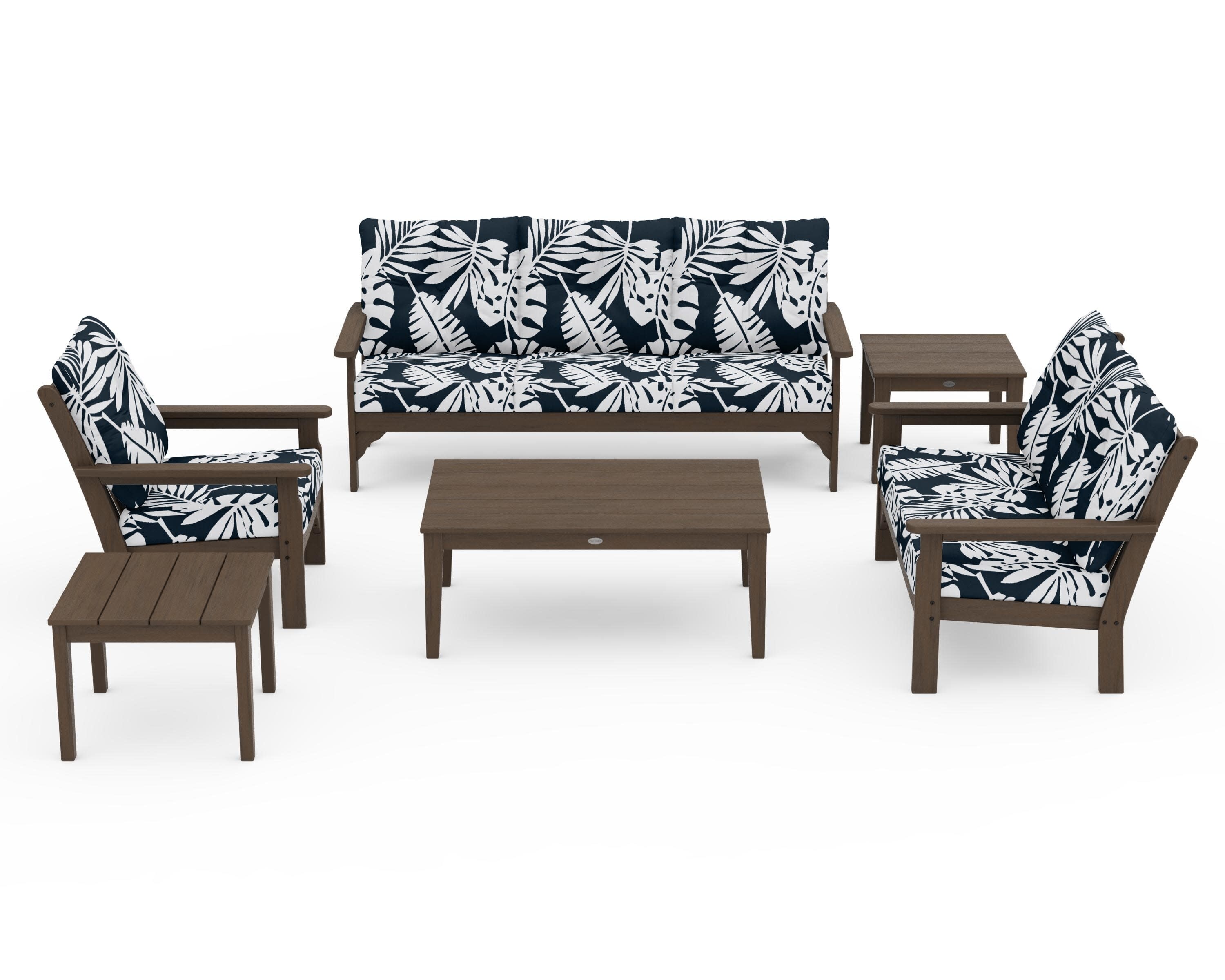 Vineyard 6-Piece Deep Seating Set in Kona / Leaf Marine Indigo