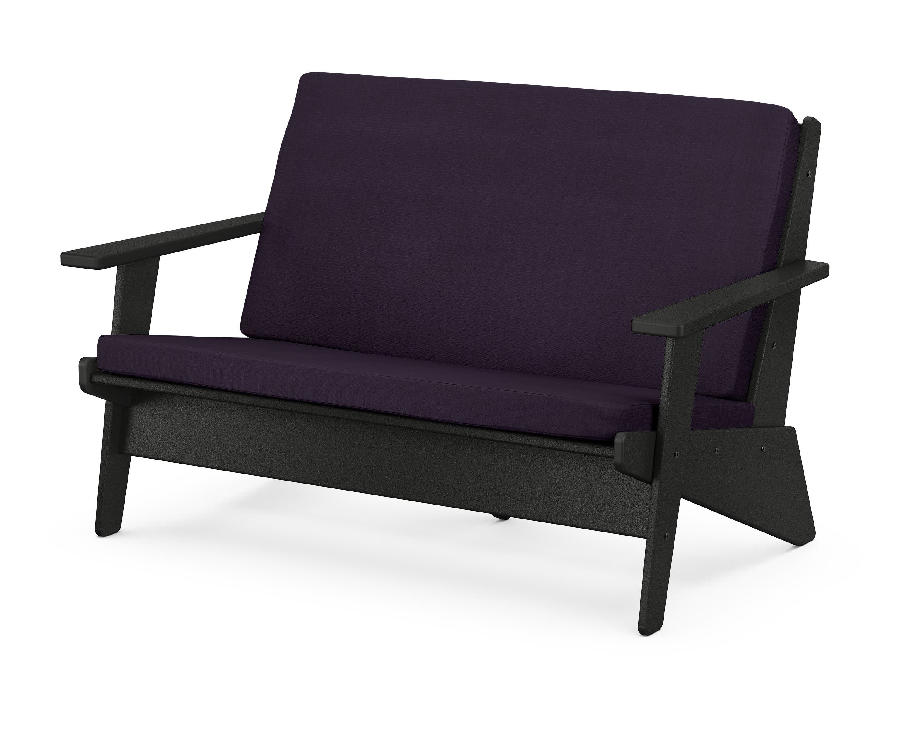 Riviera Modern Lounge Loveseat in Black / Navy Linen