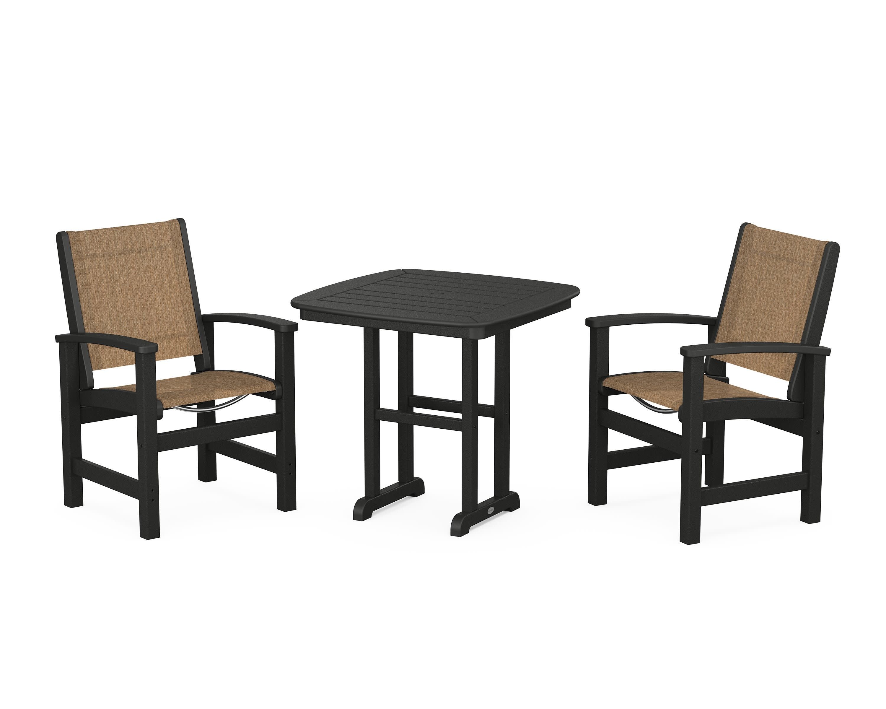 Coastal 3-Piece Dining Set in Black / Burlap Sling