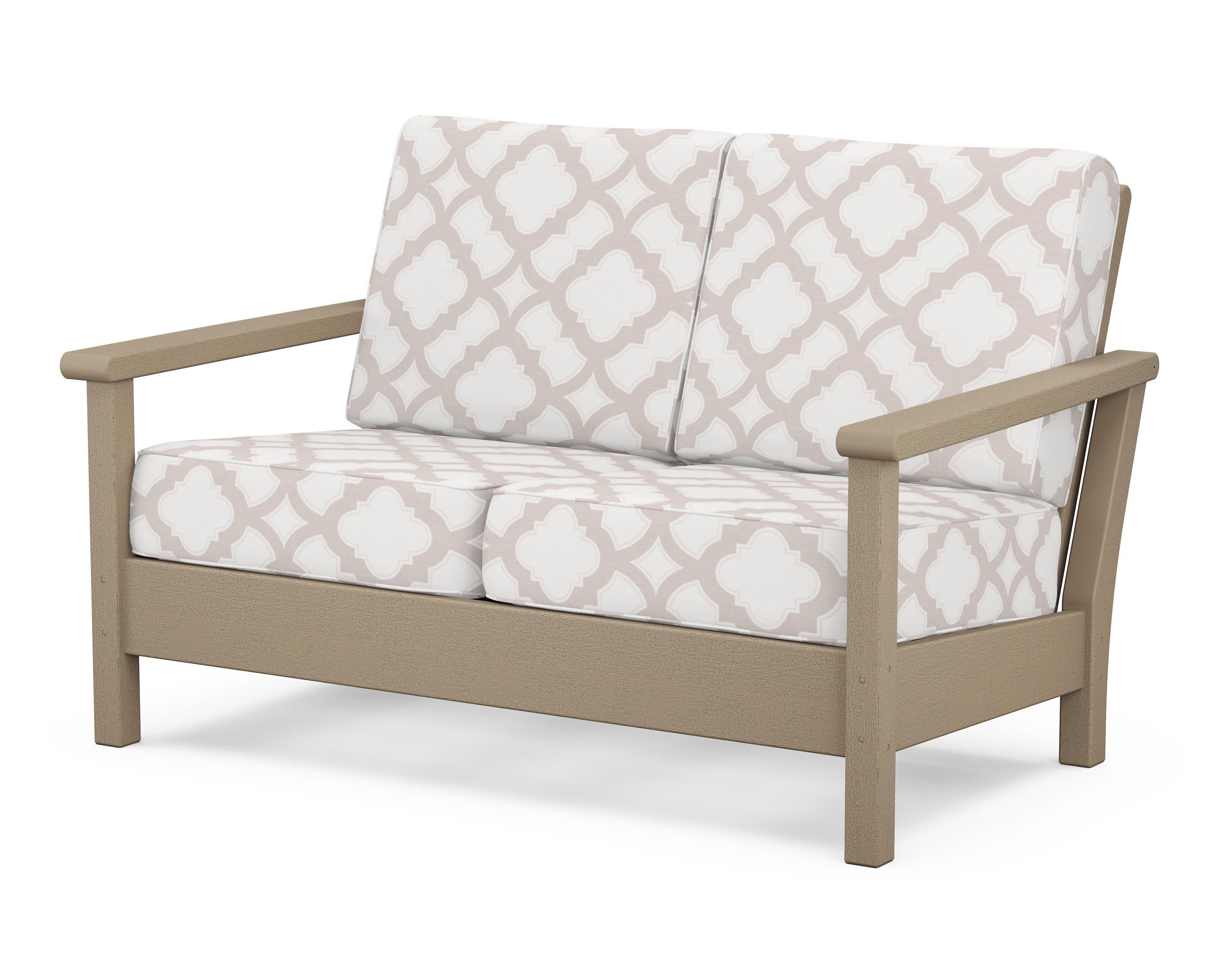 Harbour Deep Seating Loveseat in Vintage Sahara / Trellis Dune Burlap