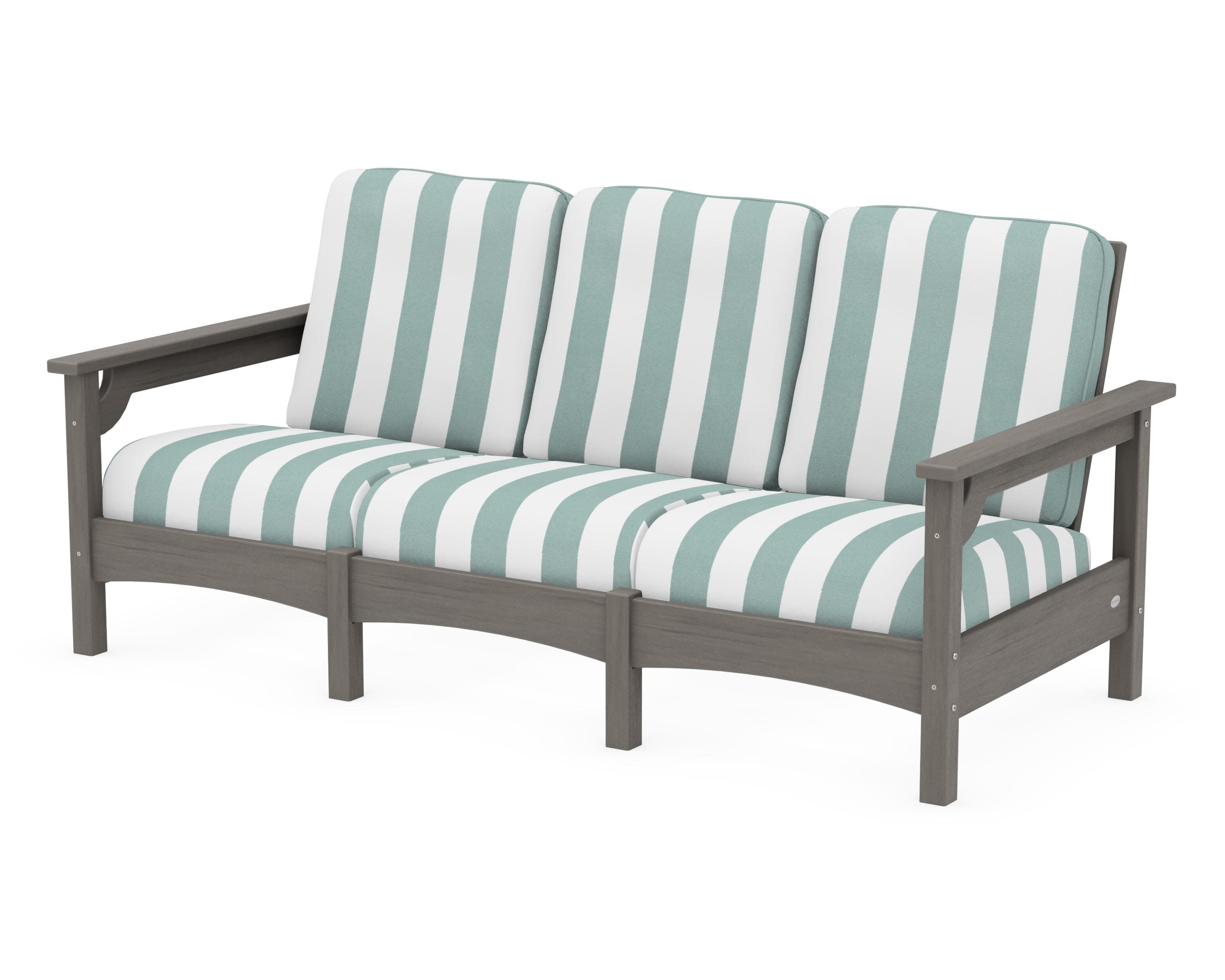 Club Sofa in Driftwood / Cabana Stripe Glacier Spa