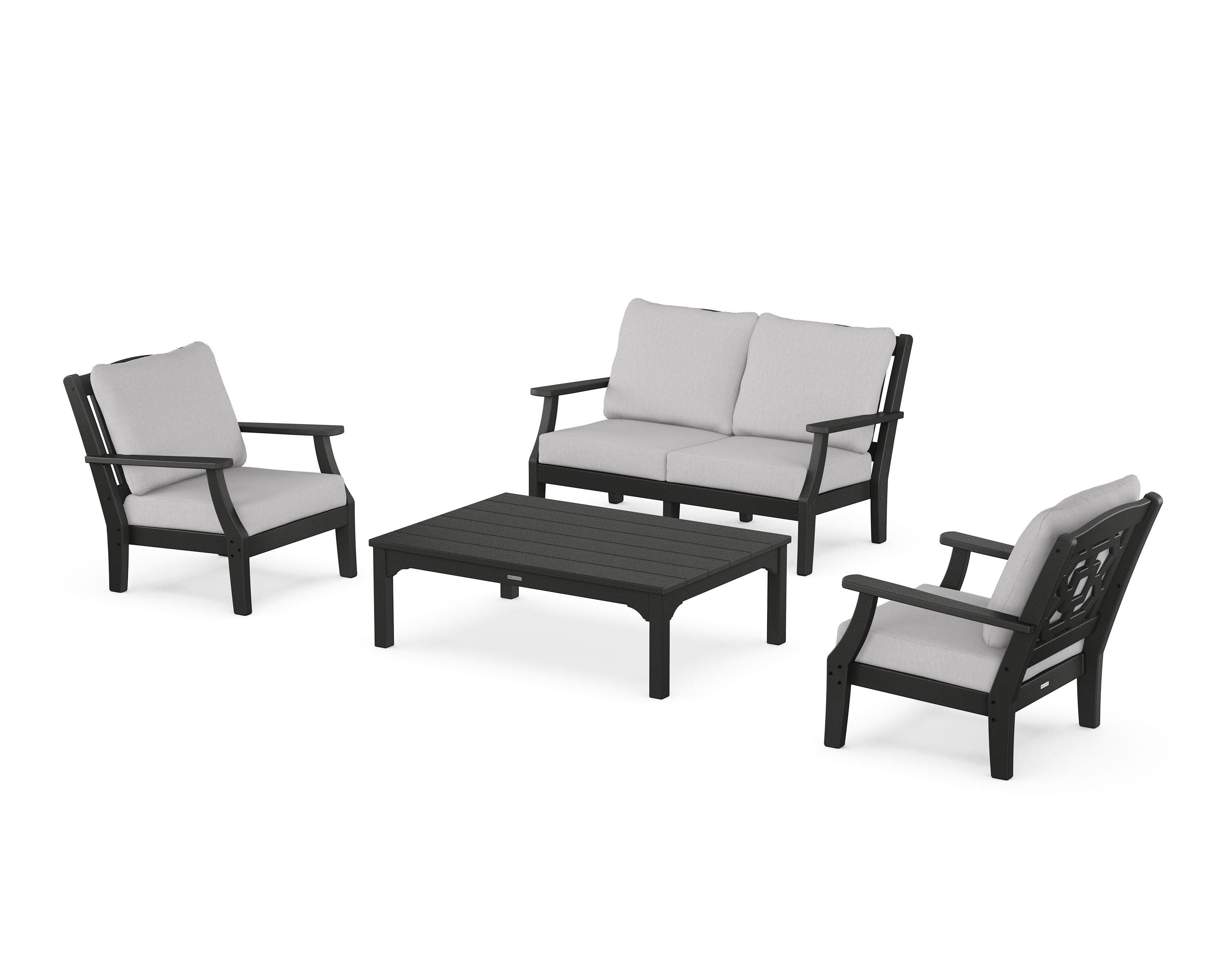Chinoiserie 4-Piece Deep Seating Set with Loveseat in Black / Granite