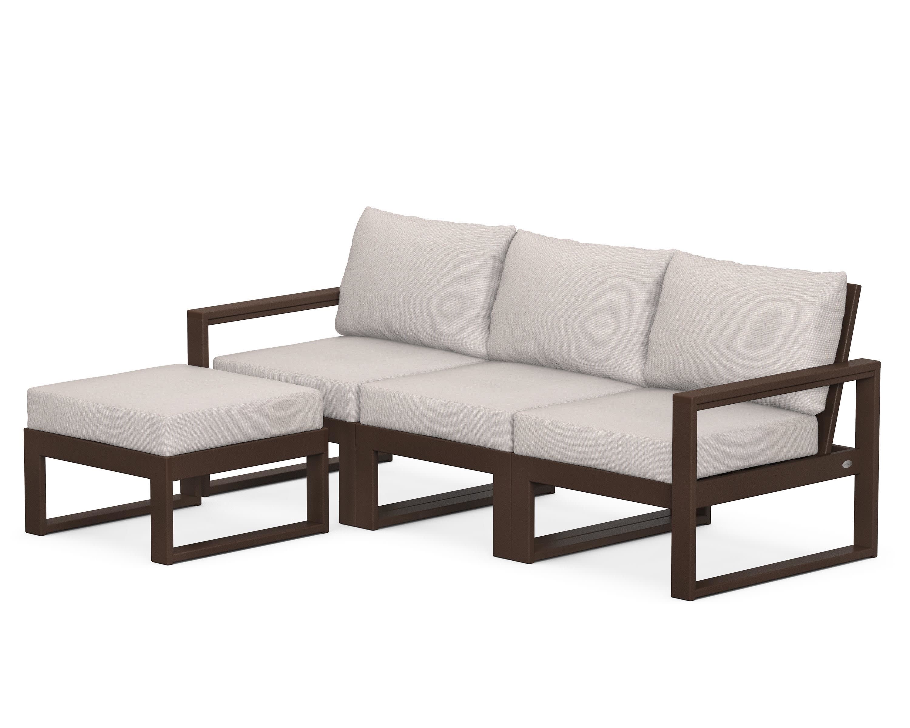 EDGE 4-Piece Modular Deep Seating Set with Ottoman in Mahogany / Dune Burlap