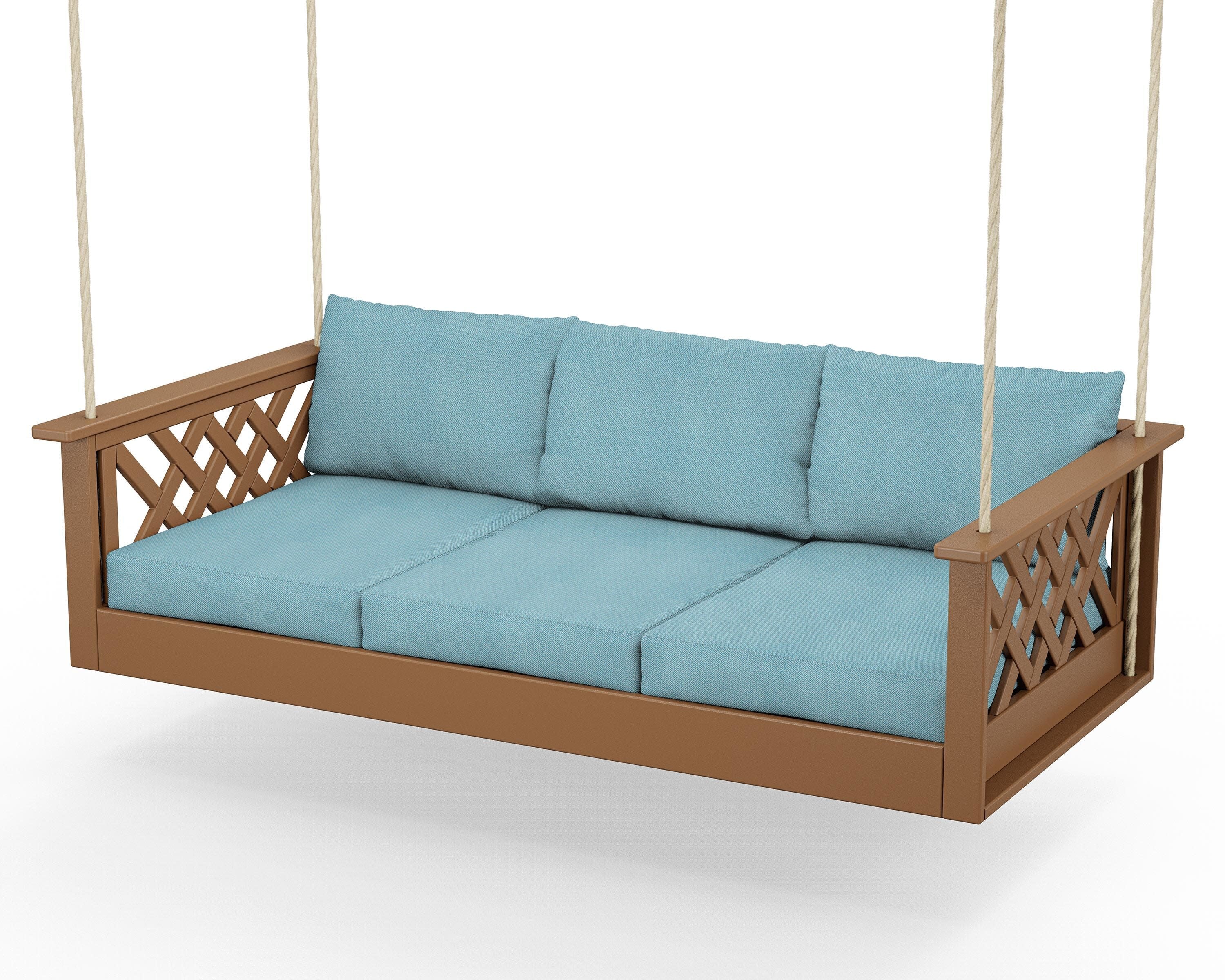 Wovendale Daybed Swing in Teak / Lattice Sky Blue