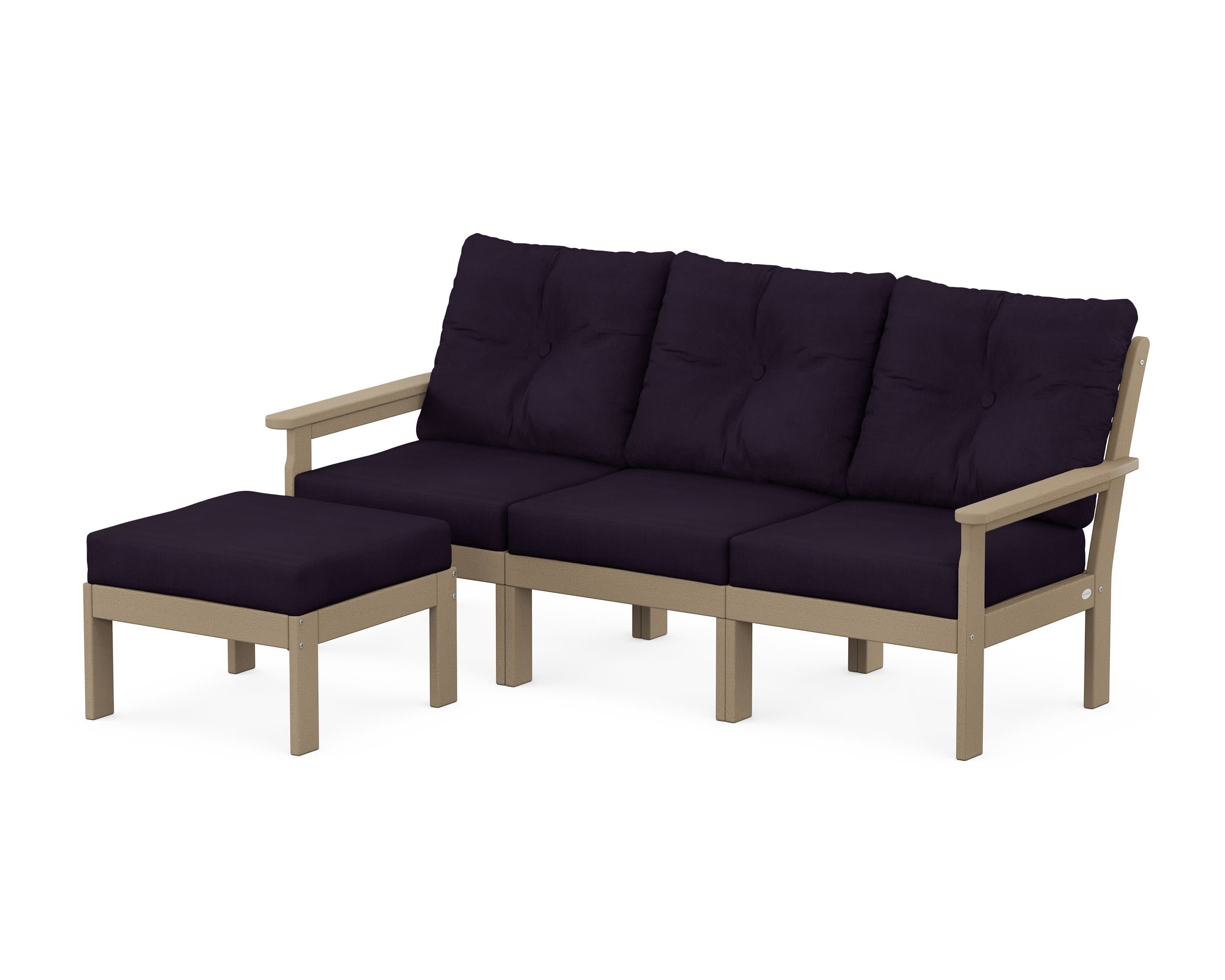 Vineyard 4-Piece Sectional with Ottoman in Vintage Sahara / Navy Linen