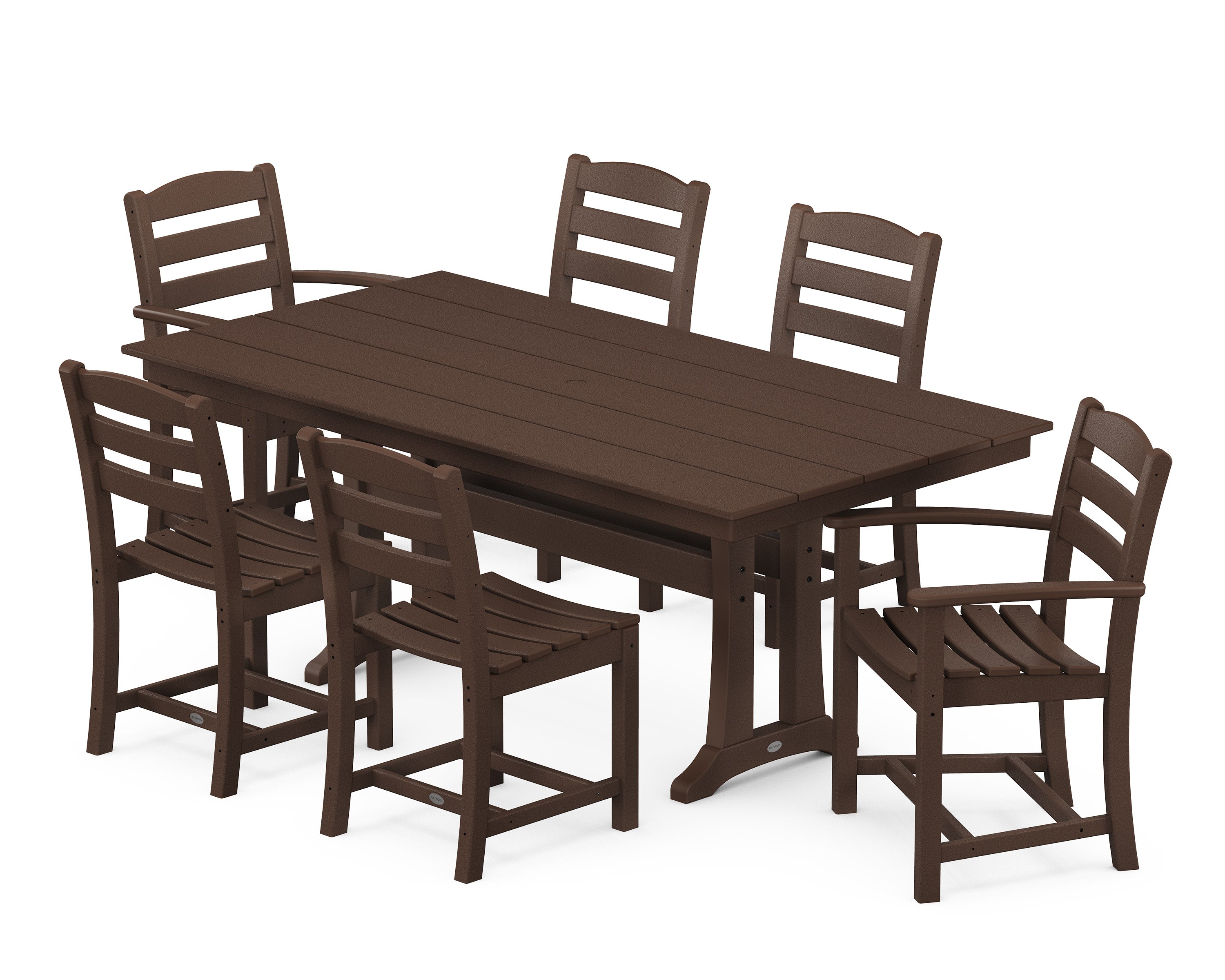La Casa Caf 7-Piece Farmhouse Dining Set with Trestle Legs in Mahogany