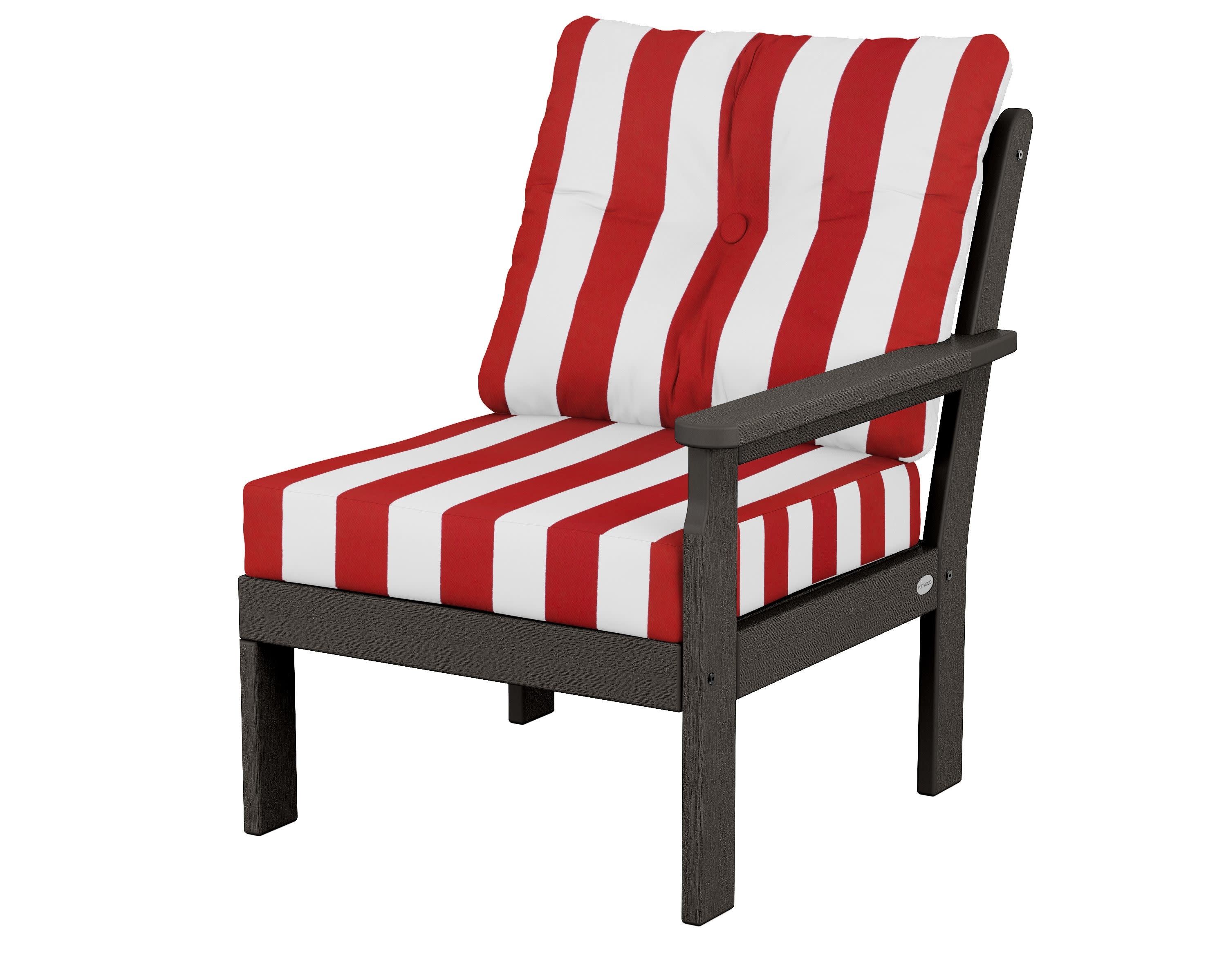 Vineyard Modular Right Arm Chair in Vintage Coffee / Cabana Stripe Crimson