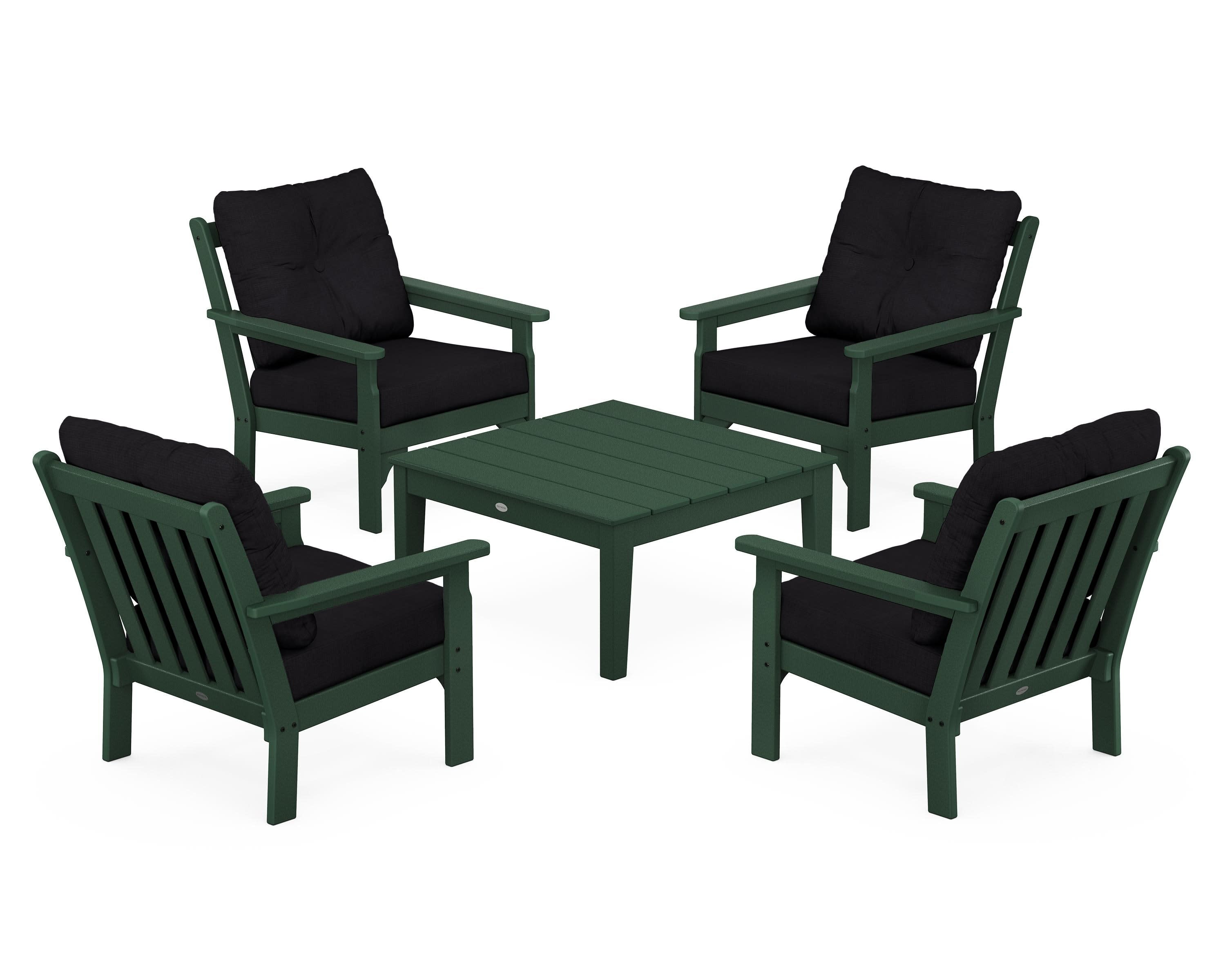 Vineyard 5-Piece Deep Seating Conversation Set in Green / Midnight Linen