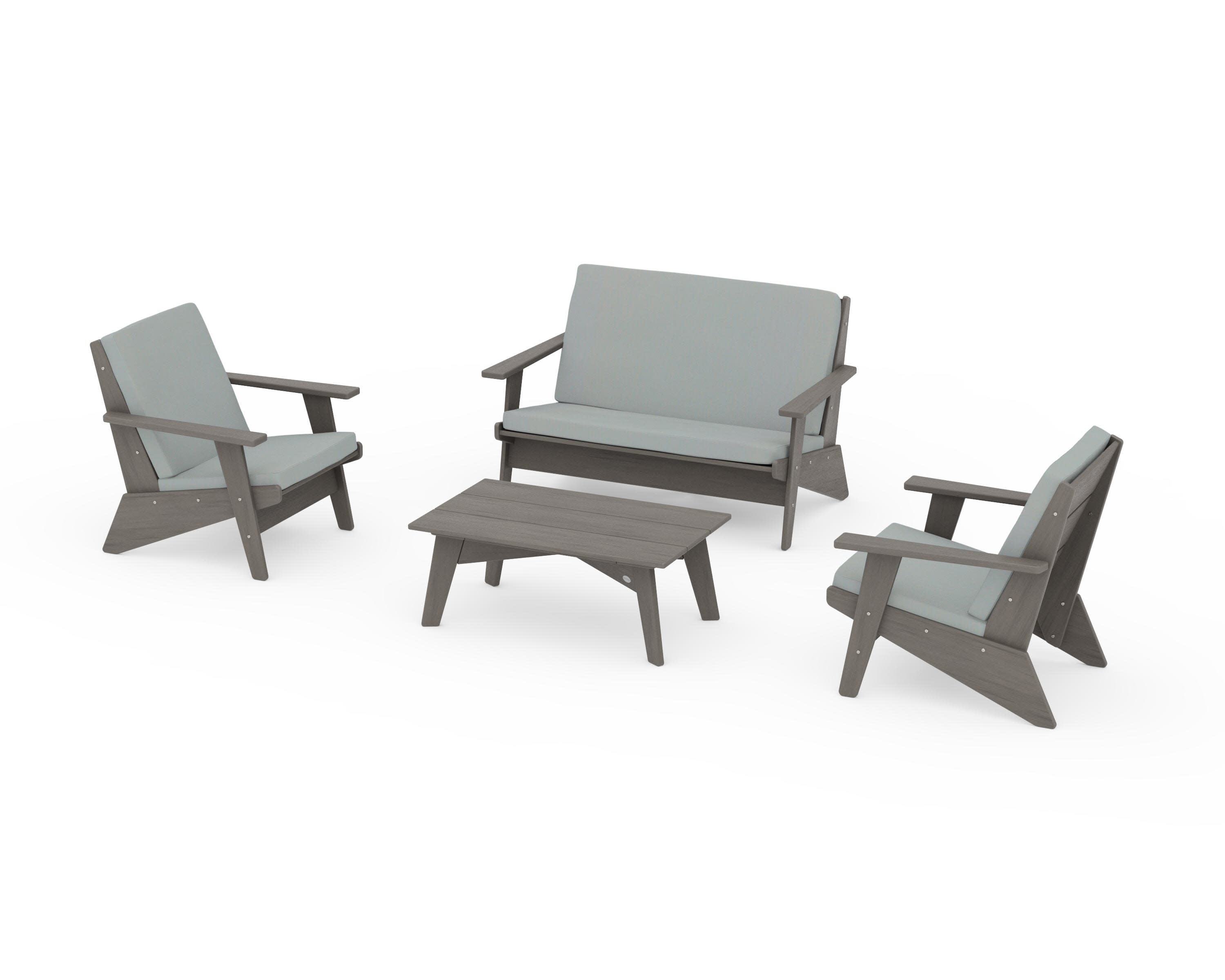 Riviera Modern Lounge 4-Piece Set in Driftwood / Spa