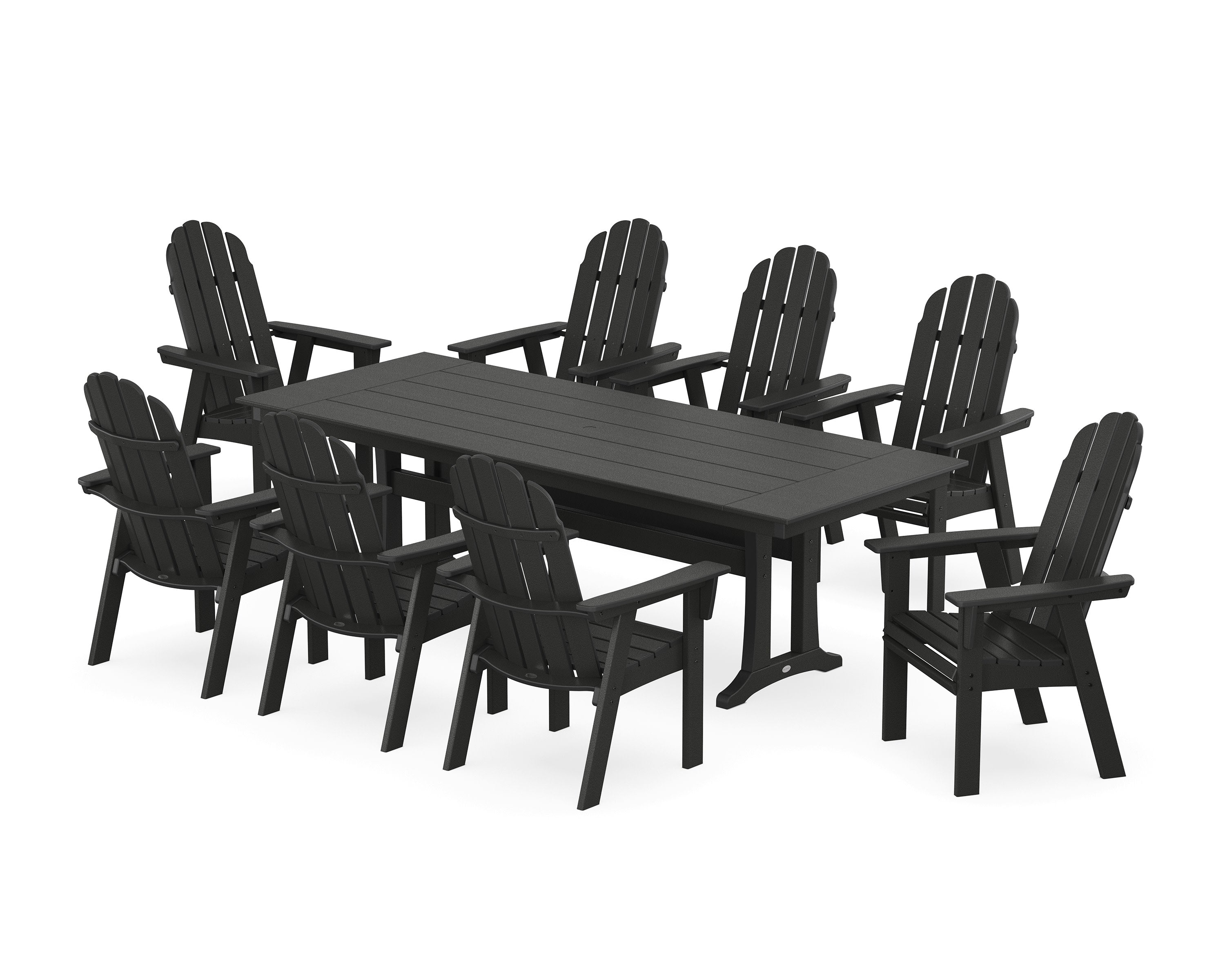 Vineyard 9-Piece Curveback Adirondack Farmhouse Dining Set with Trestle Legs in Black