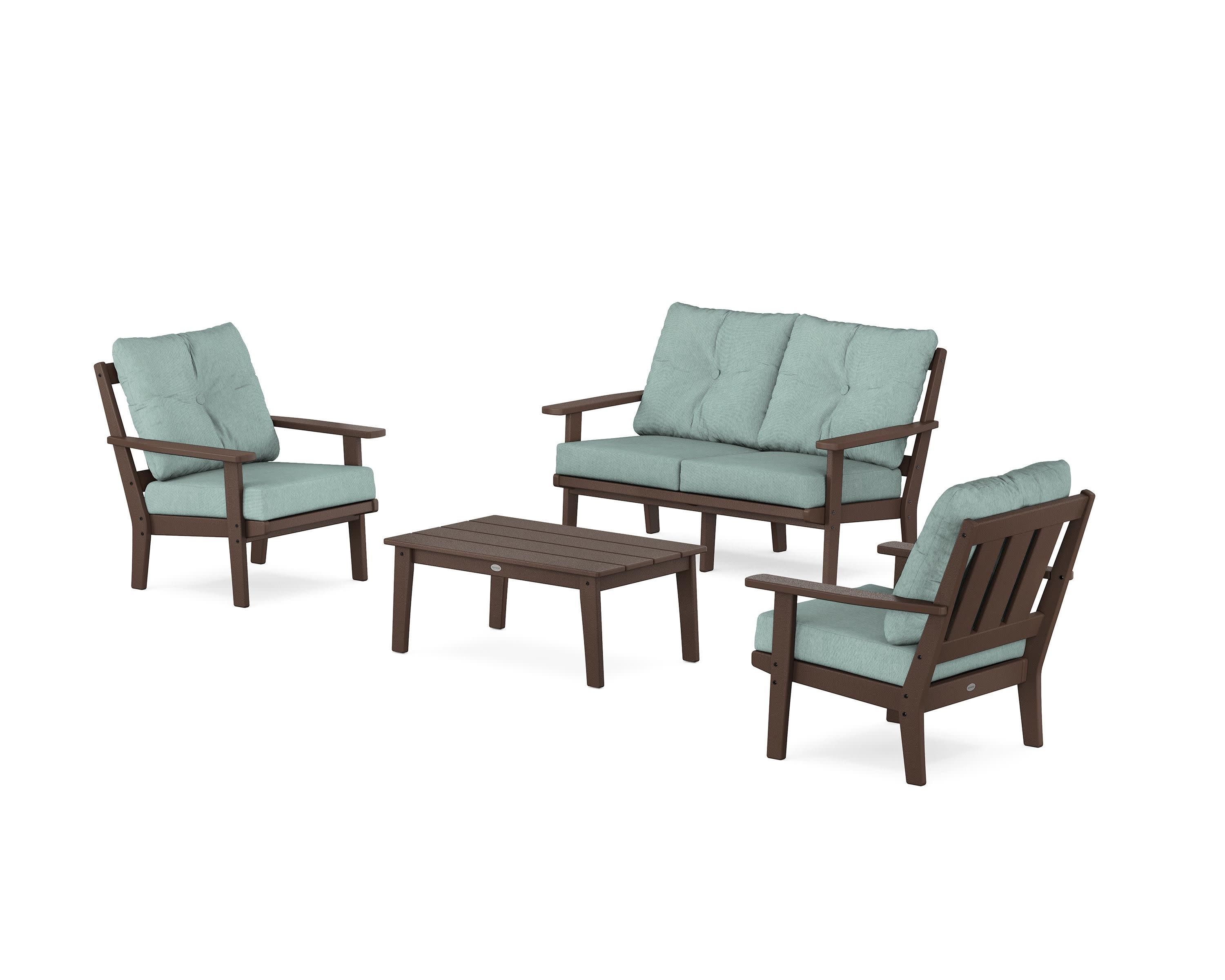 Oxford 4-Piece Deep Seating Set with Loveseat in Mahogany / Glacier Spa