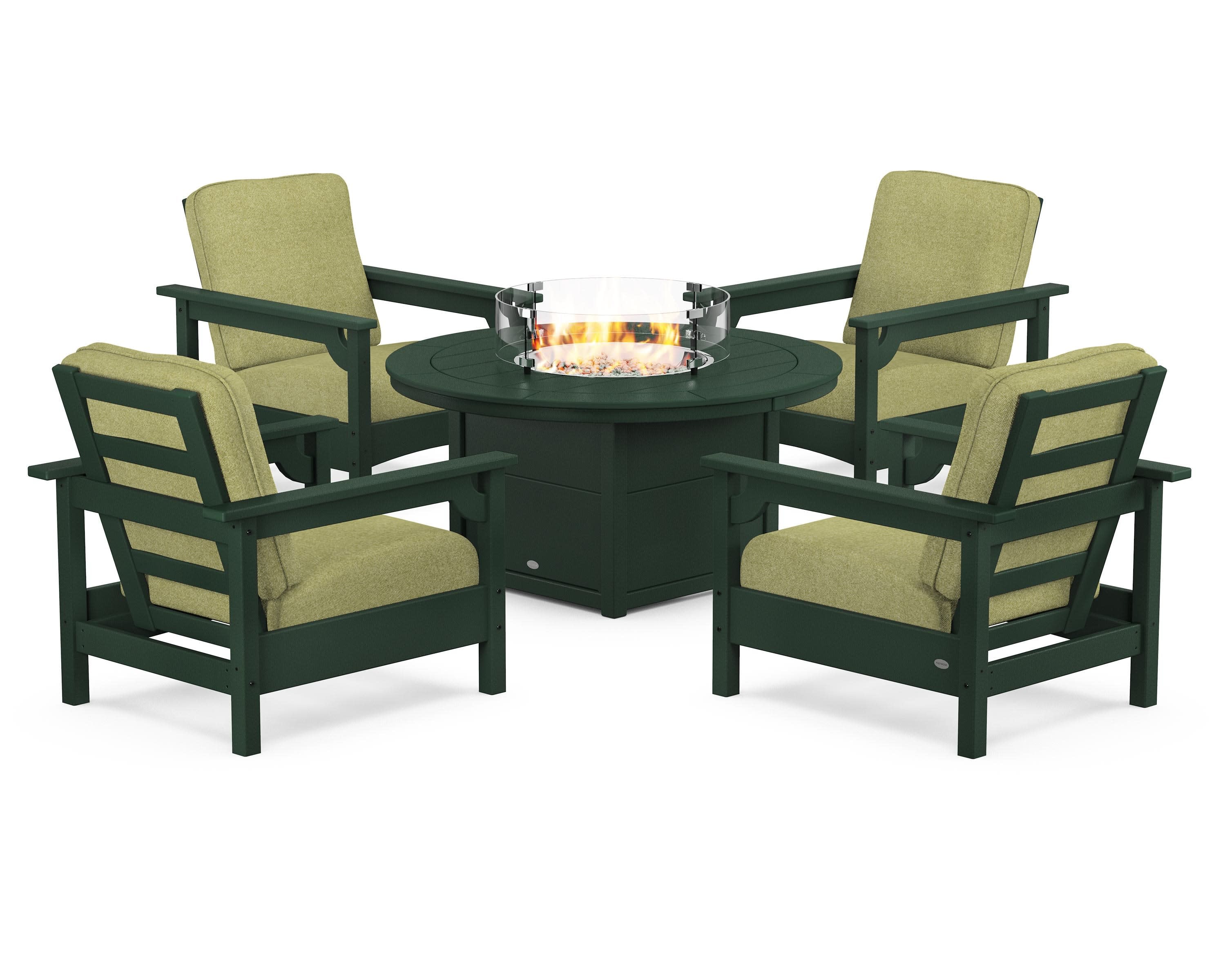 Club 5-Piece Conversation Set with Fire Pit Table in Green / Chartreuse Boucle