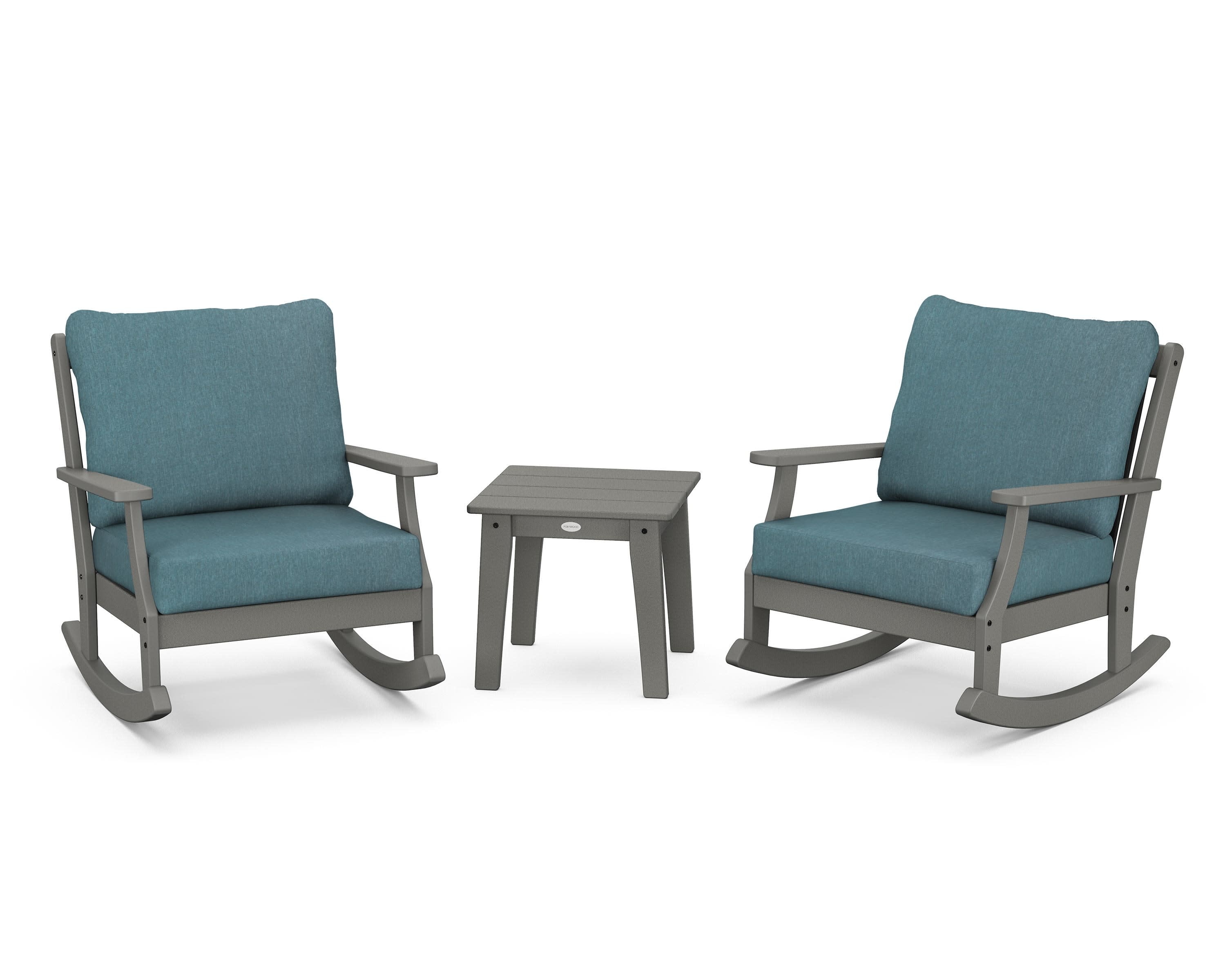 Braxton 3-Piece Deep Seating Rocker Set in Slate Grey / Ocean Teal