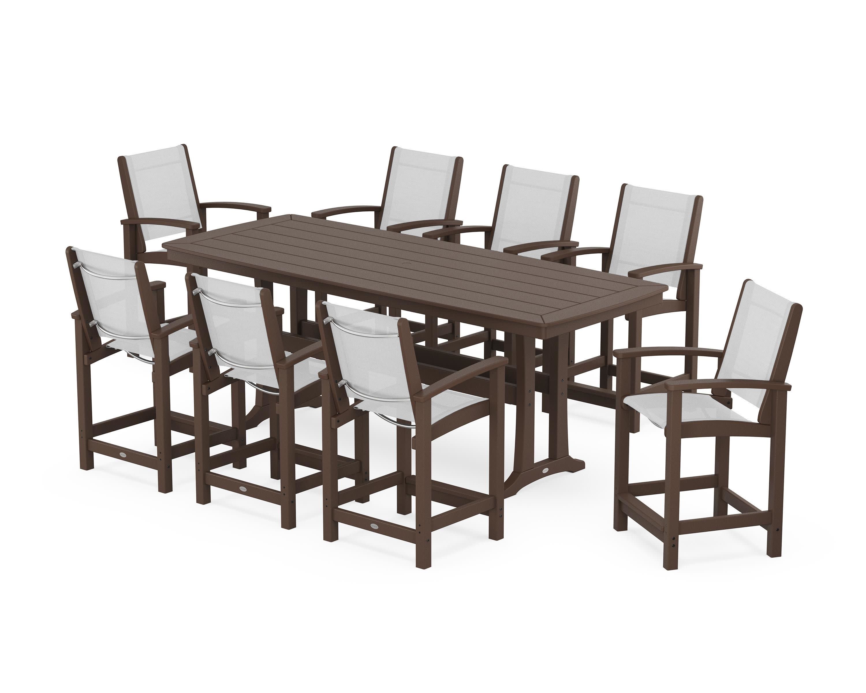 Coastal 9-Piece Counter Set with Trestle Legs in Mahogany / White Sling