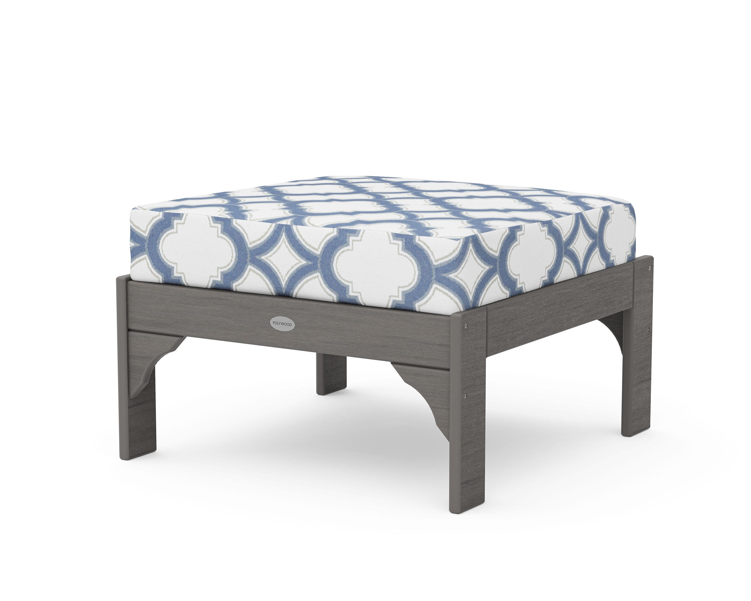 Vineyard Deep Seating Ottoman in Driftwood / Trellis Sky Blue