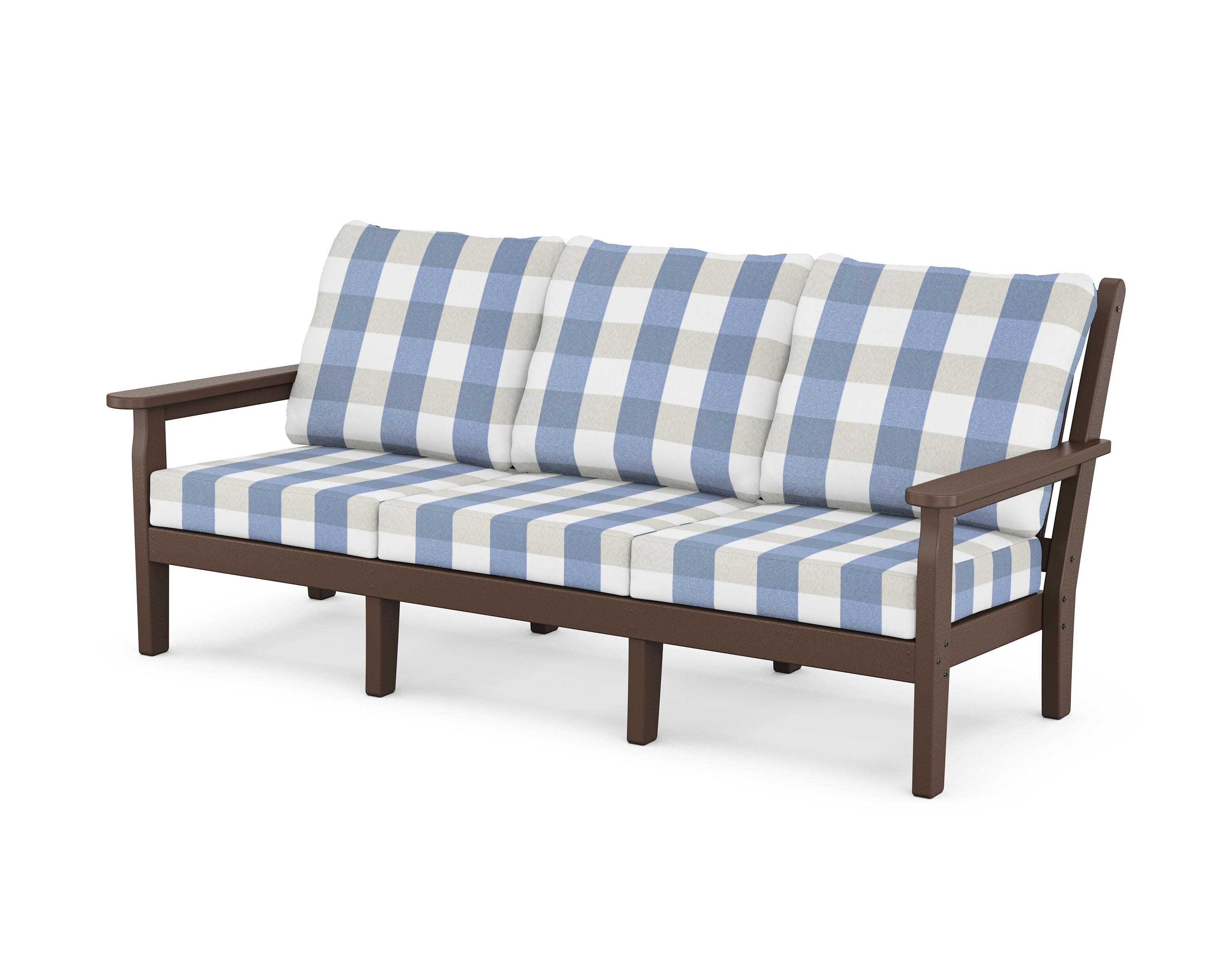 Chippendale Deep Seating Sofa in Mahogany / Buffalo Plaid Sky Blue