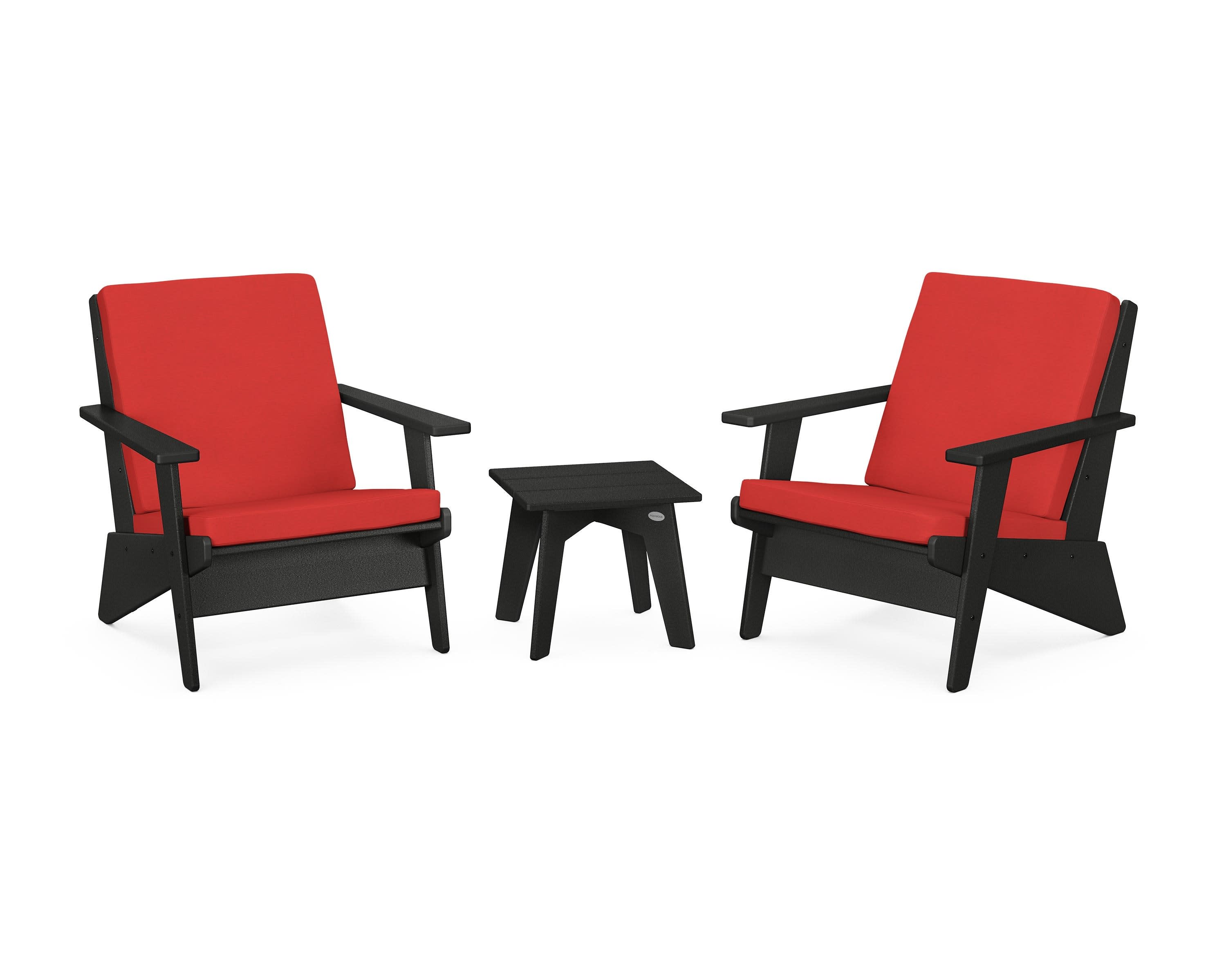 Riviera Modern Lounge 3-Piece Set in Black / Crimson Linen