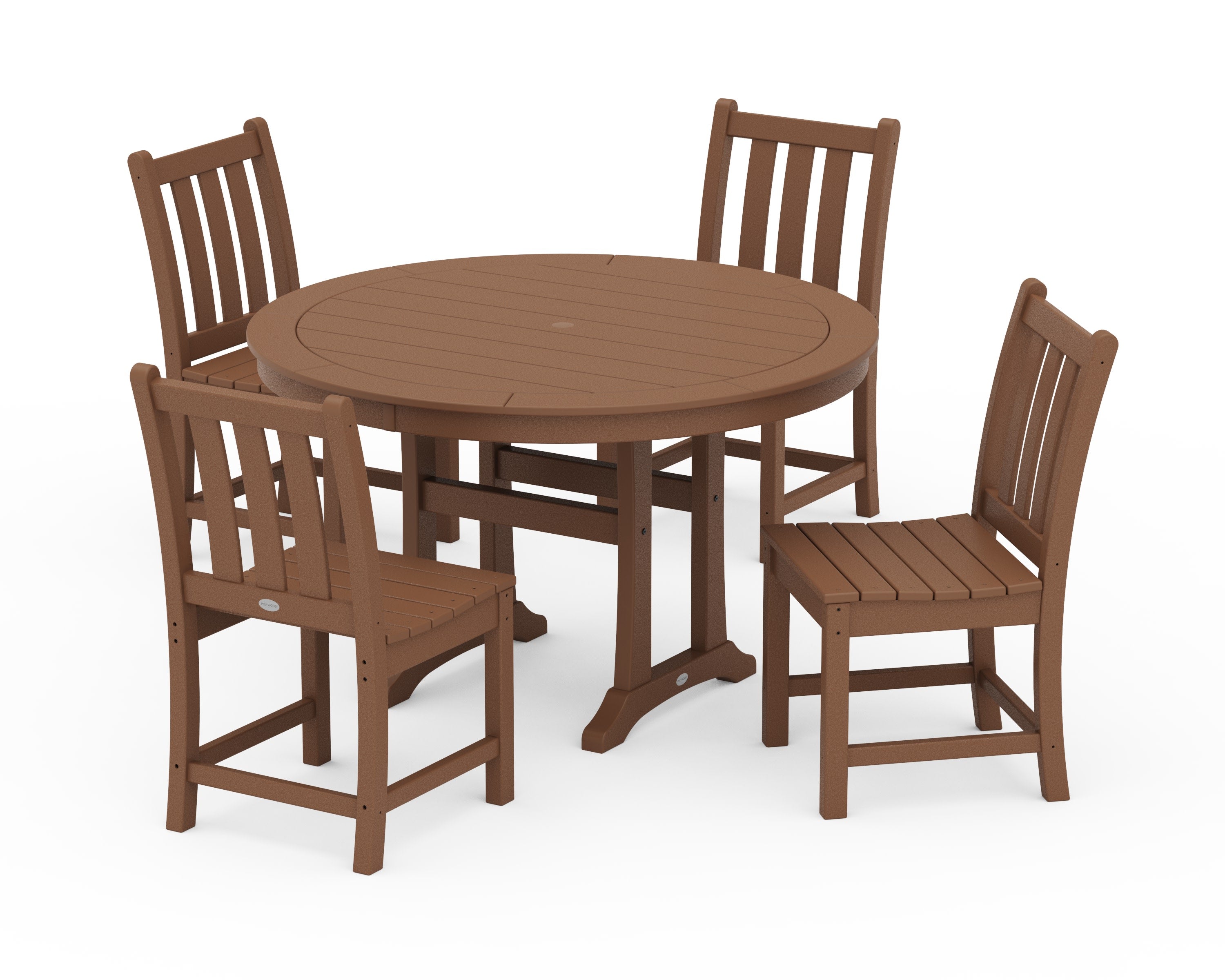Traditional Garden Side Chair 5-Piece Round Dining Set With Trestle Legs in Teak