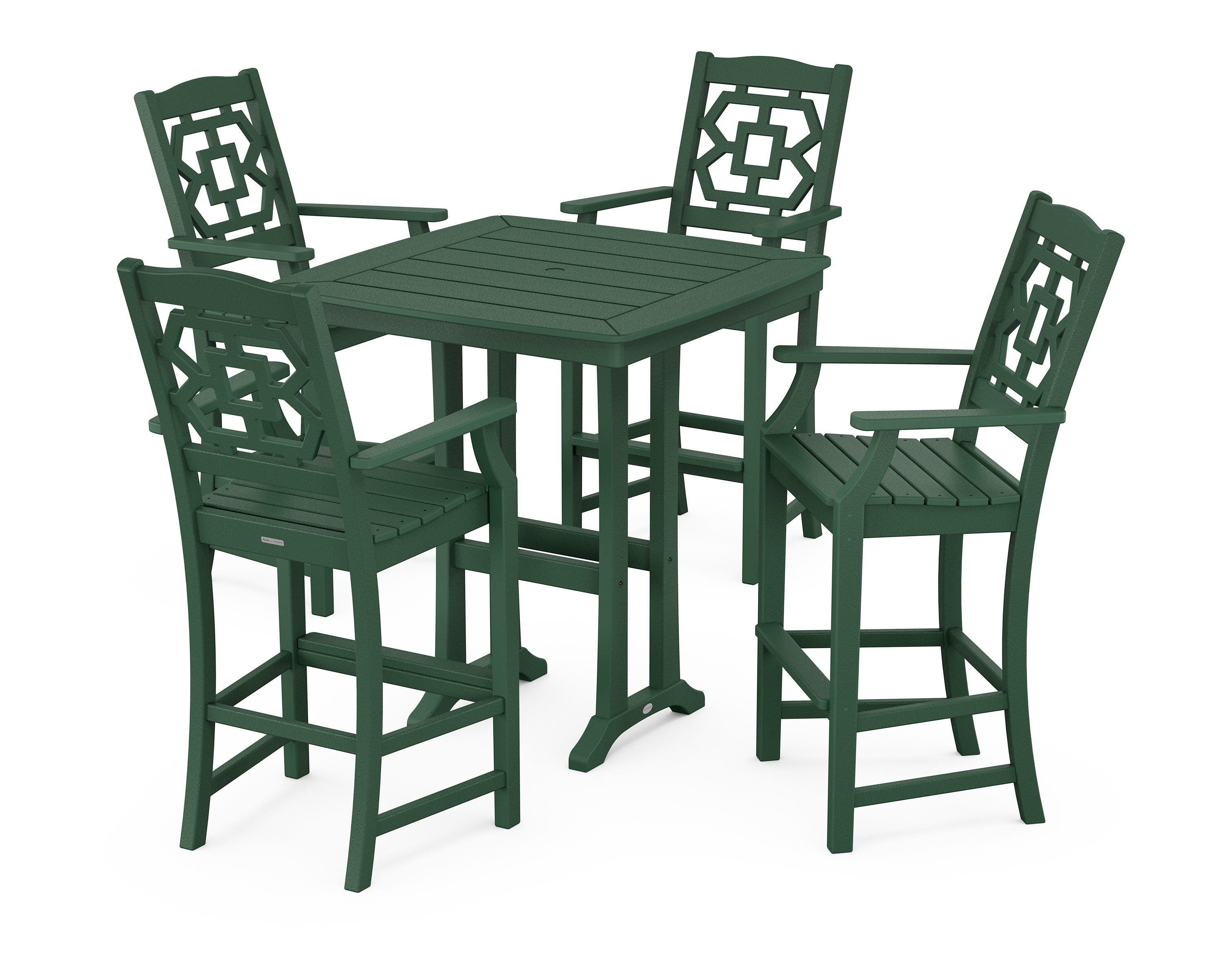 Chinoiserie 5-Piece Bar Set with Trestle Legs in Green