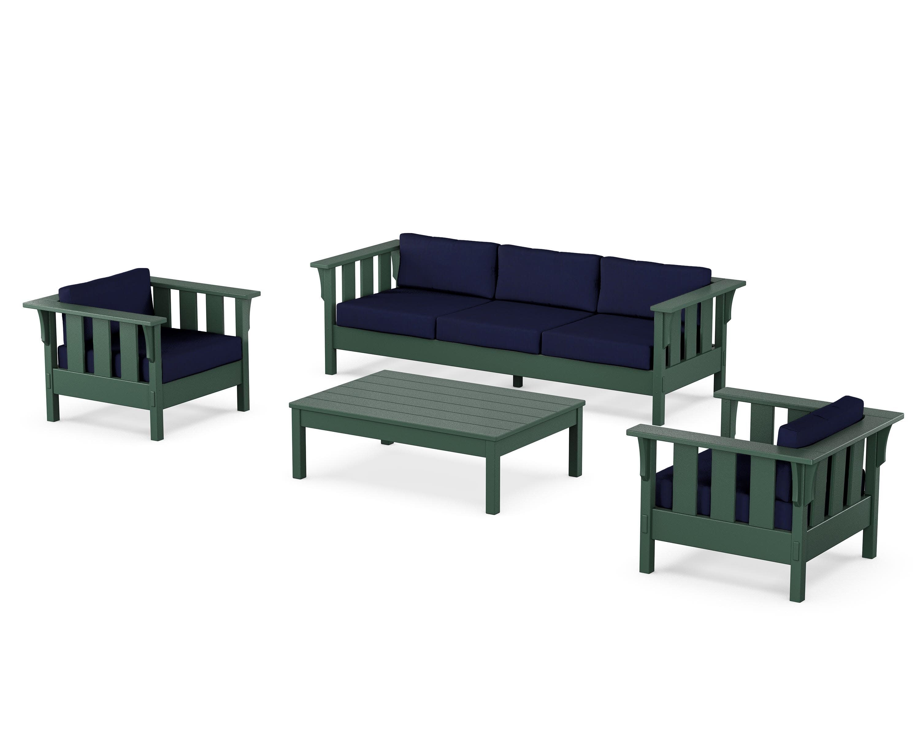 Acadia 4-Piece Deep Seating Set with Sofa in Green / Navy