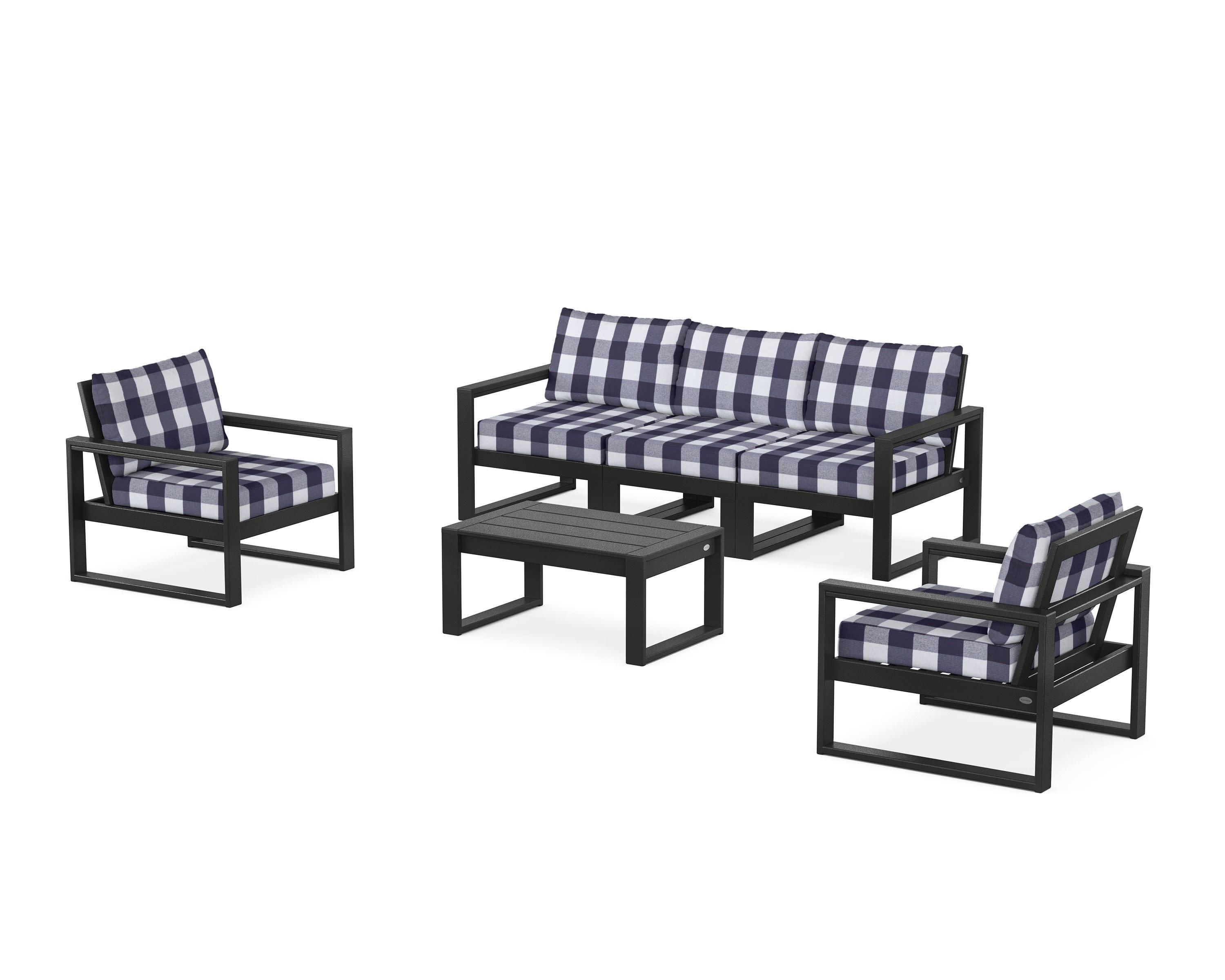 EDGE Sectional 4-Piece Deep Seating Set with Sofa in Black / Buffalo Plaid Navy