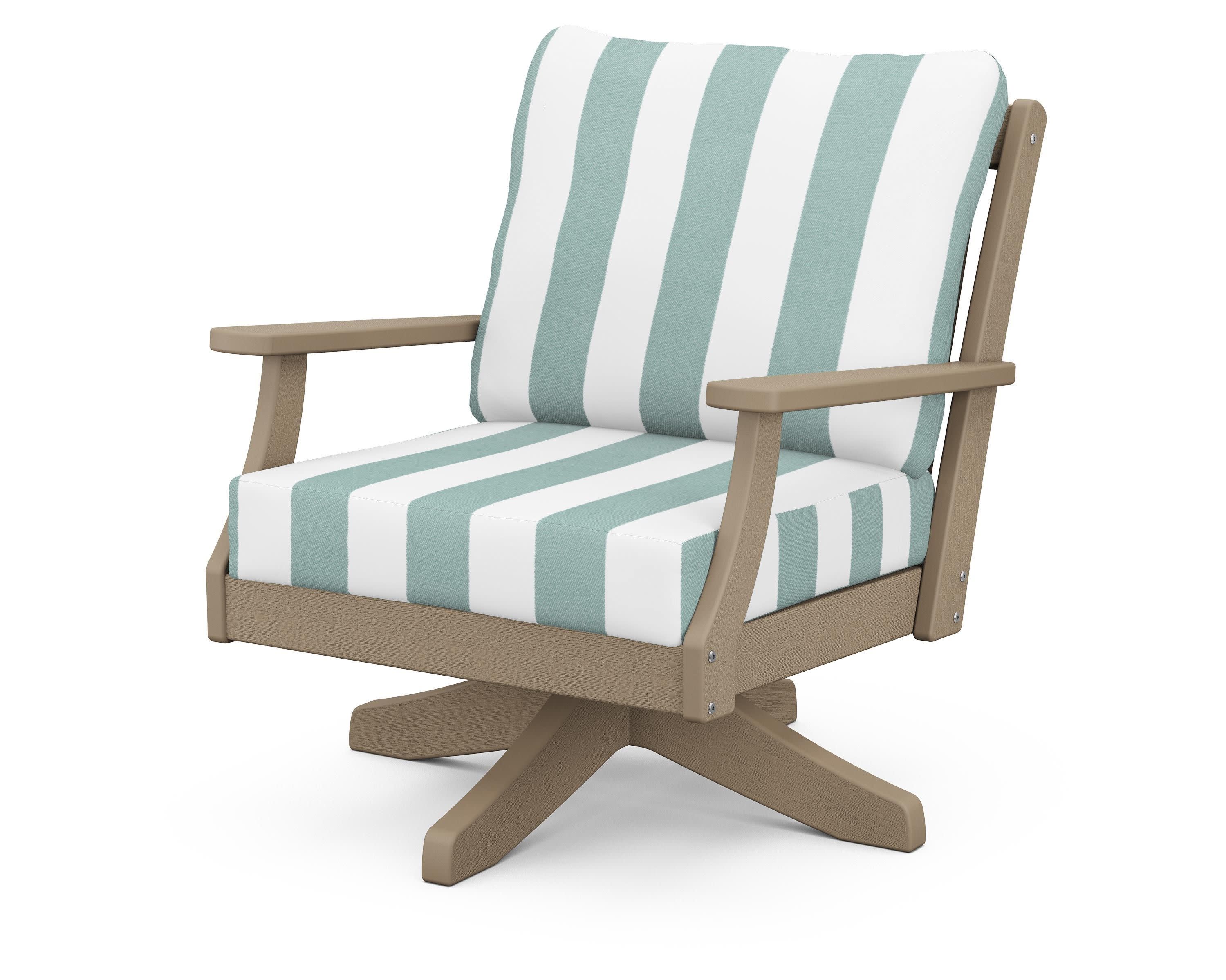 Braxton Deep Seating Swivel Chair in Vintage Sahara / Cabana Stripe Glacier Spa