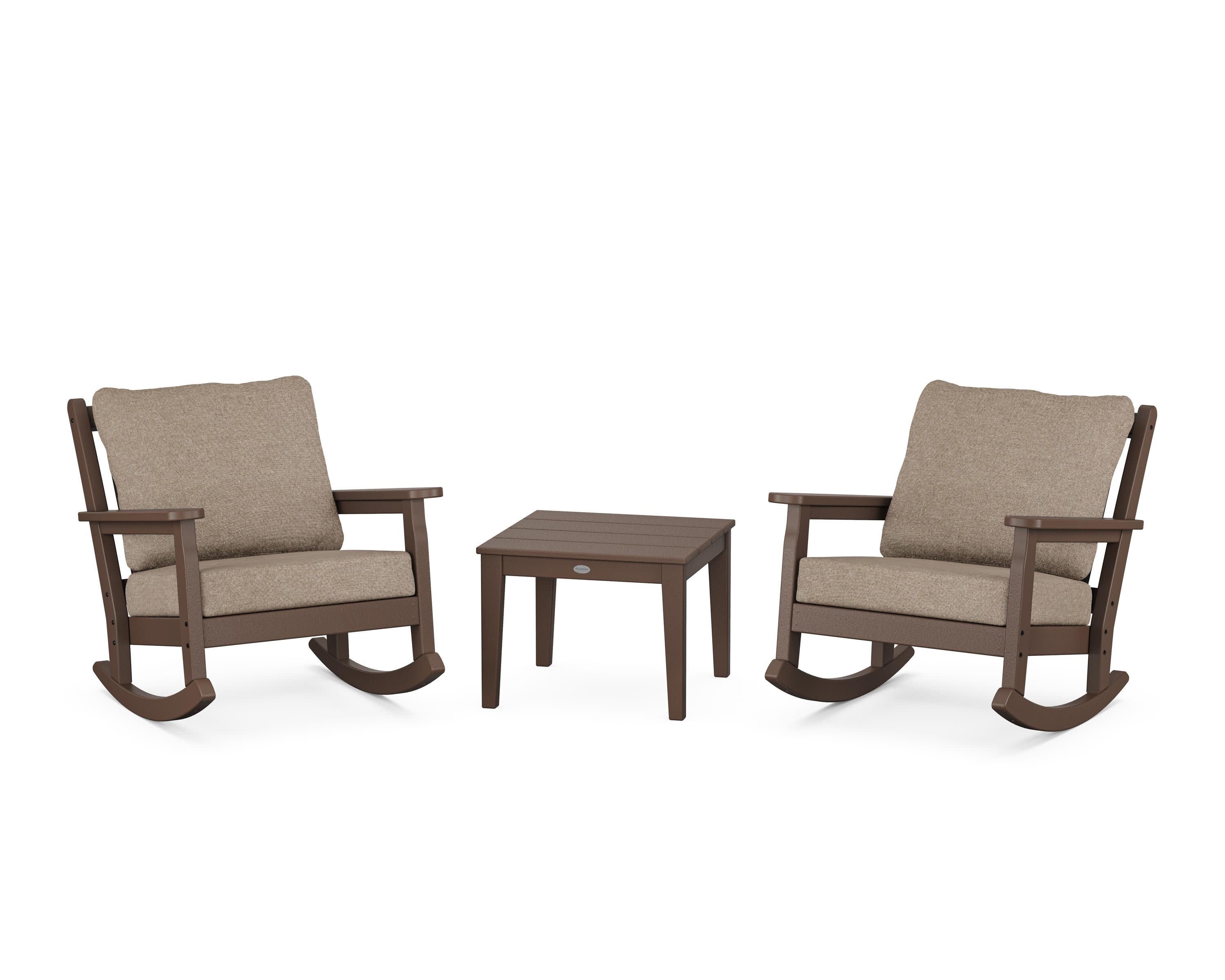 Chippendale 3-Piece Deep Seating Rocker Set in Mahogany / Spiced Burlap