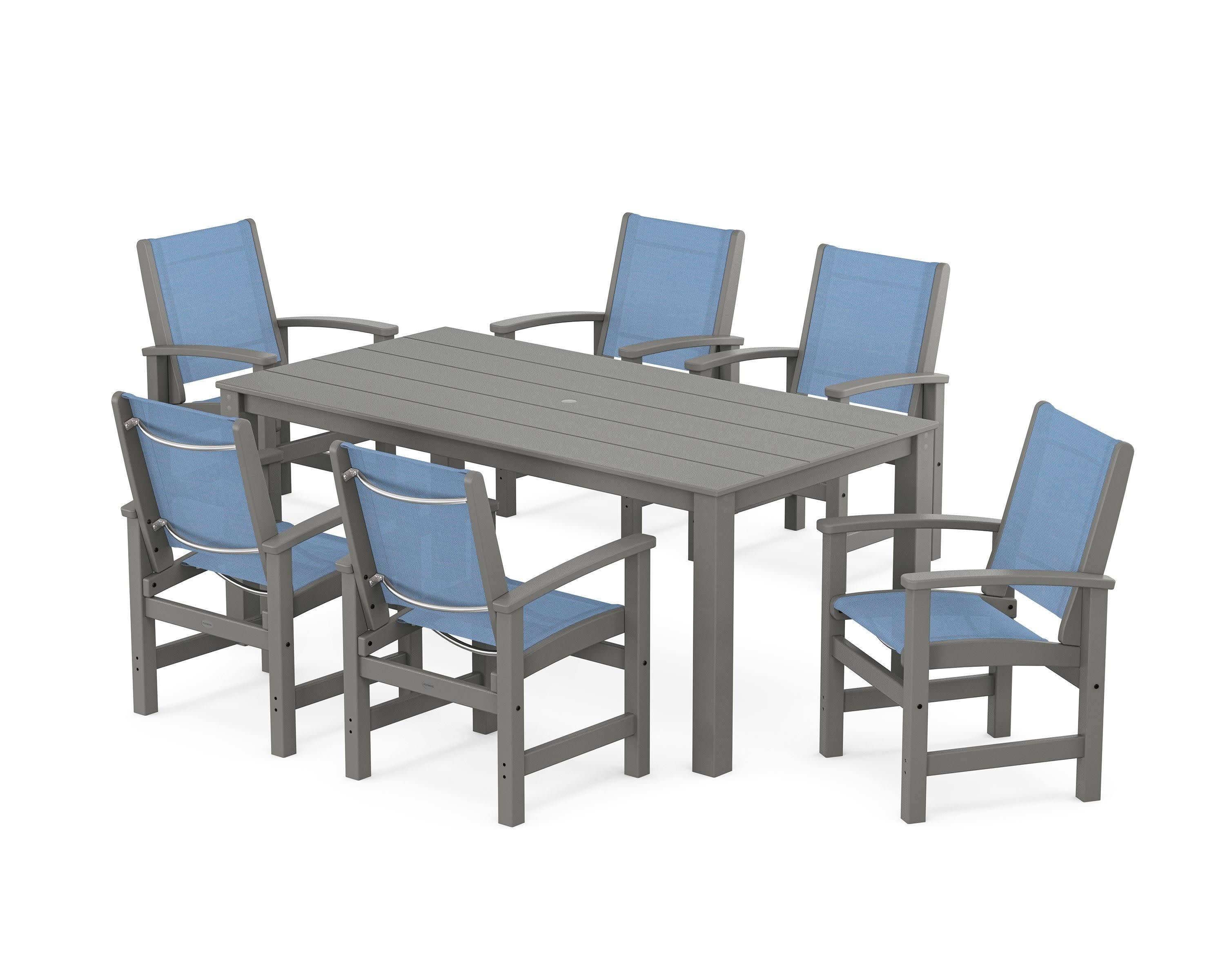 Coastal 7-Piece Parsons Dining Set in Slate Grey / Poolside Sling
