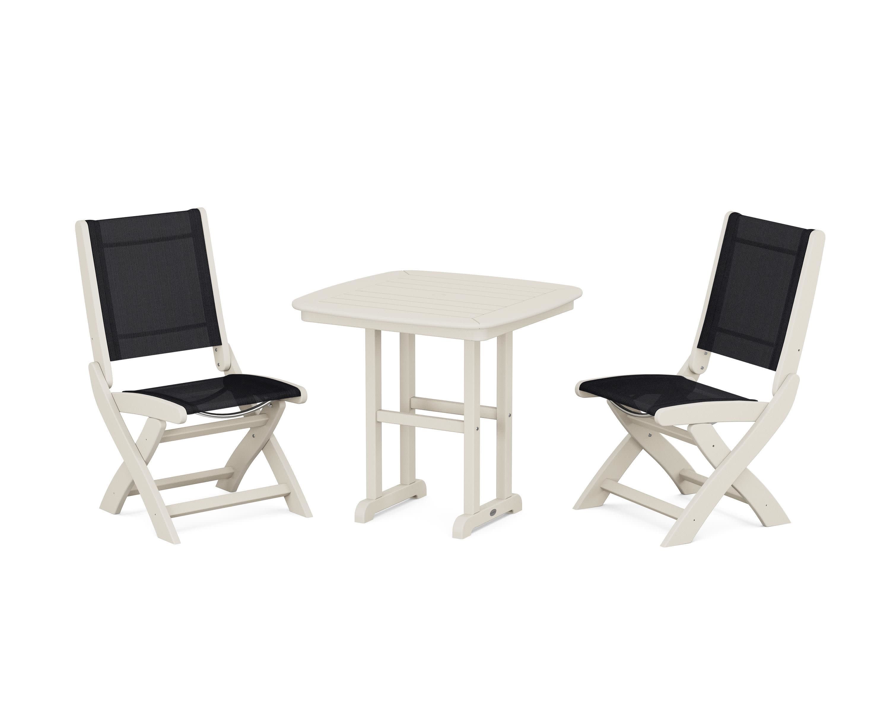 Coastal Folding Side Chair 3-Piece Dining Set in Sand / Black Sling