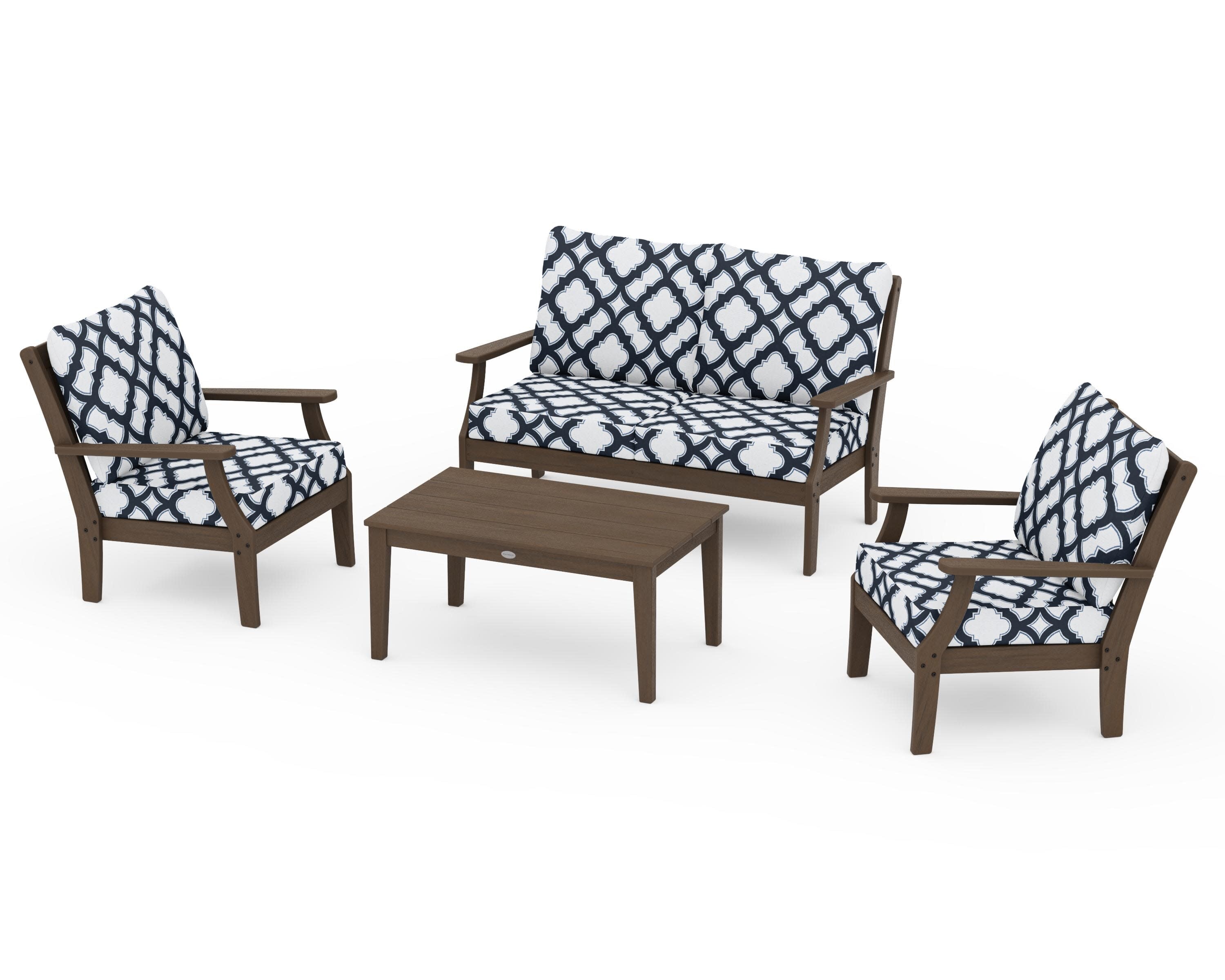 Braxton 4-Piece Deep Seating Chair Set in Kona / Trellis Marine Indigo