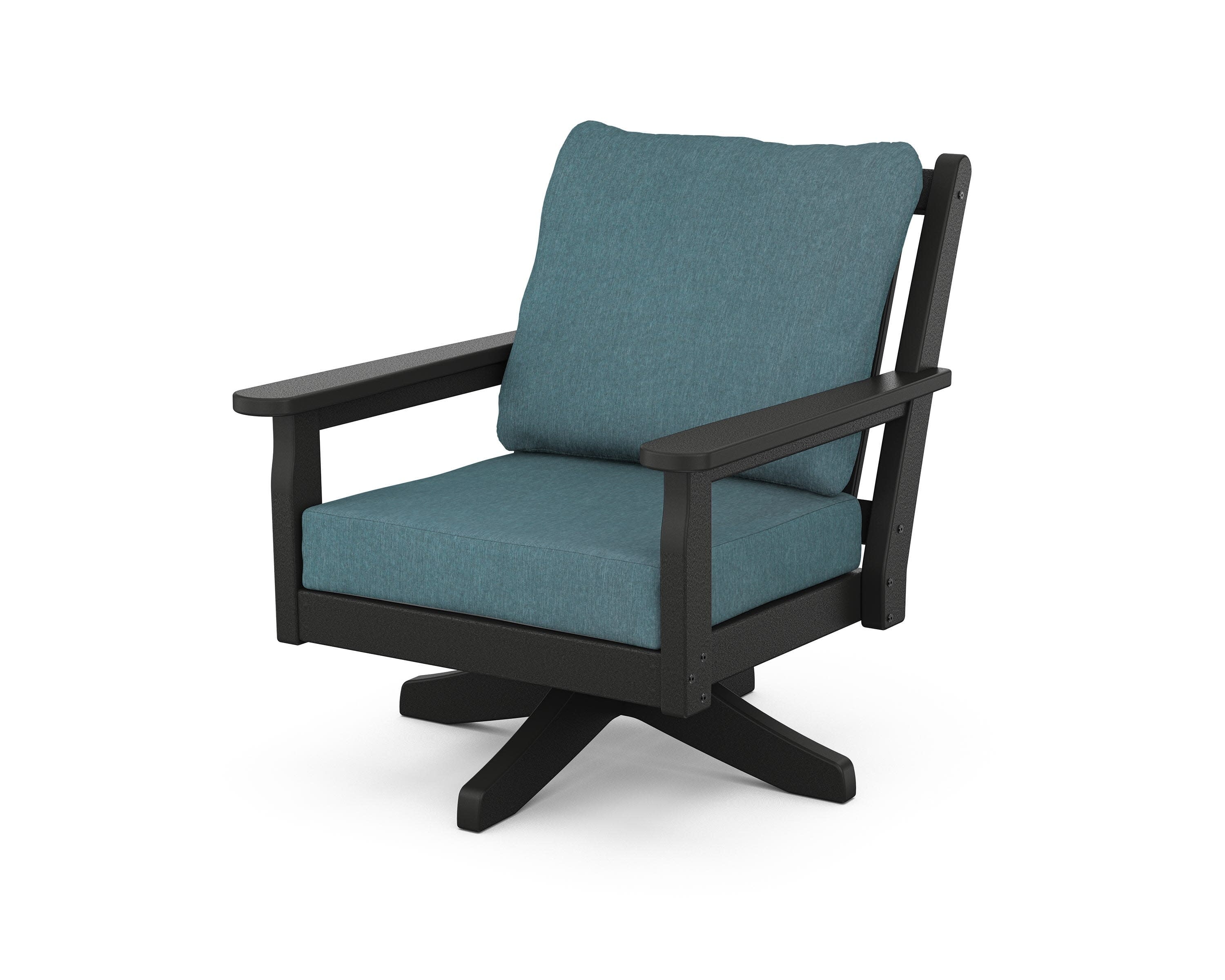 Chippendale Deep Seating Swivel Chair in Black / Ocean Teal
