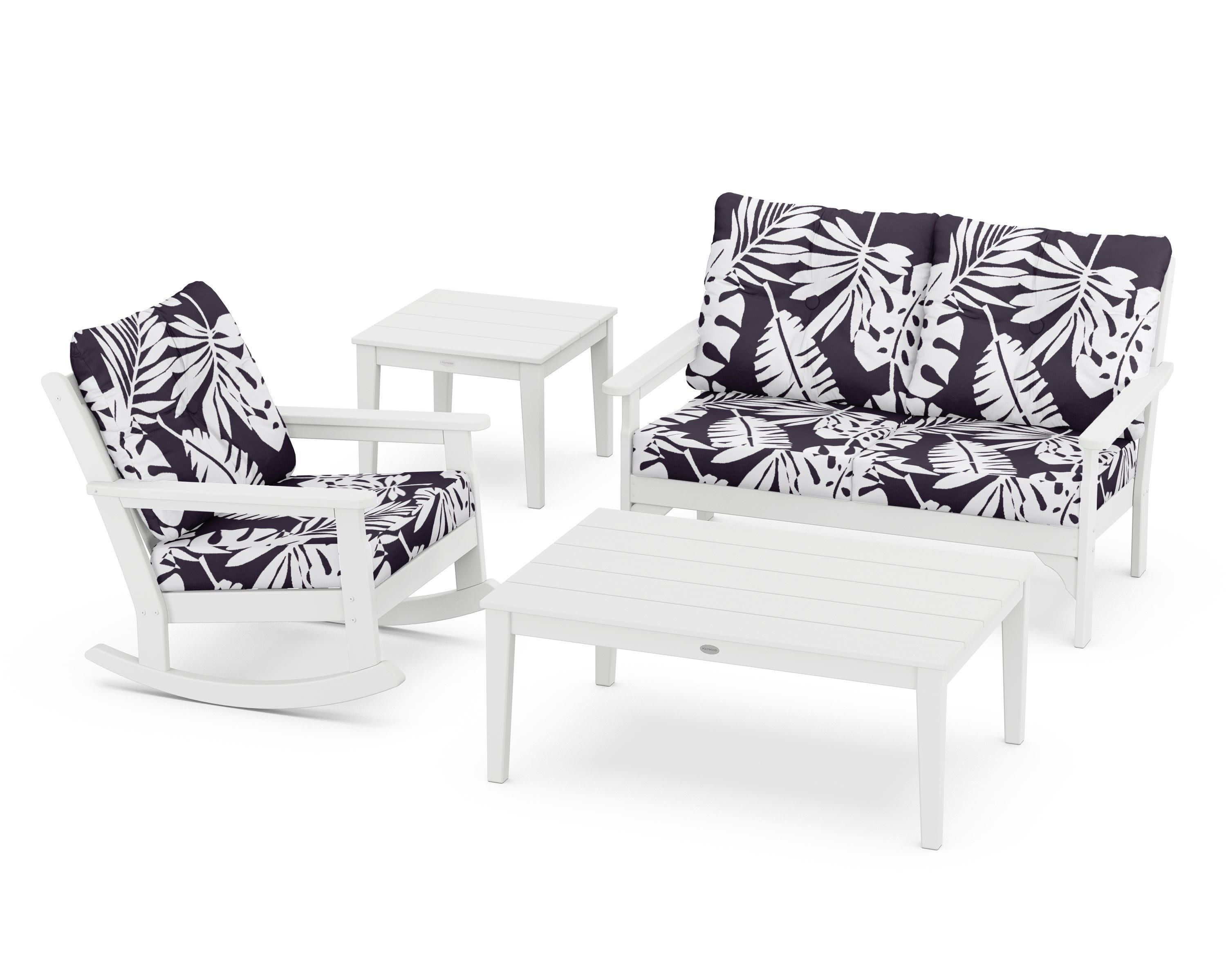 Vineyard 4-Piece Deep Seating Rocker Set in White / Leaf Navy