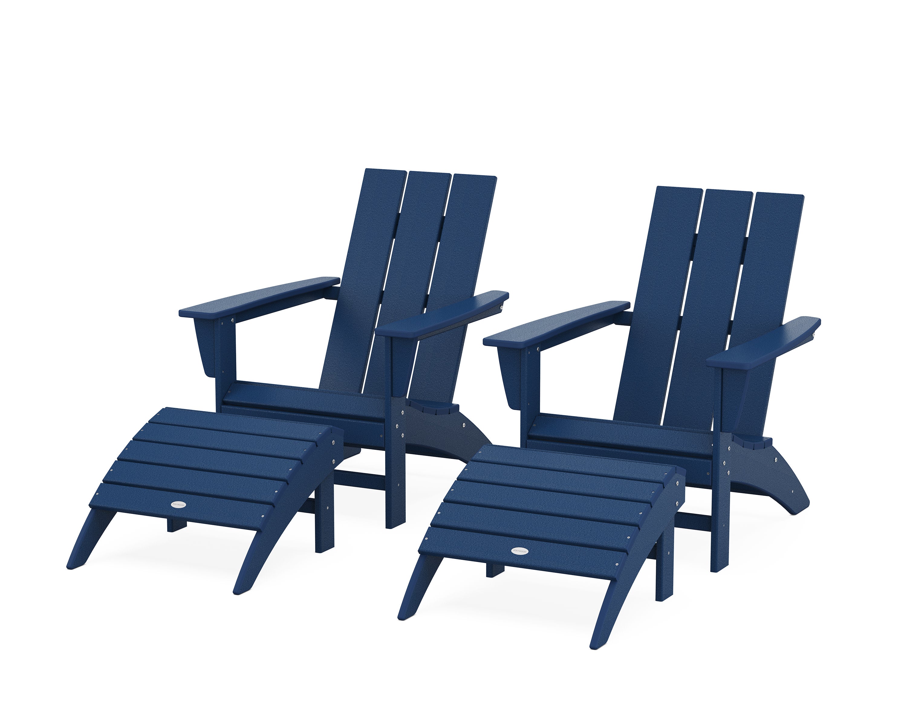 Modern Adirondack Chair 4-Piece Set with Ottomans in Navy