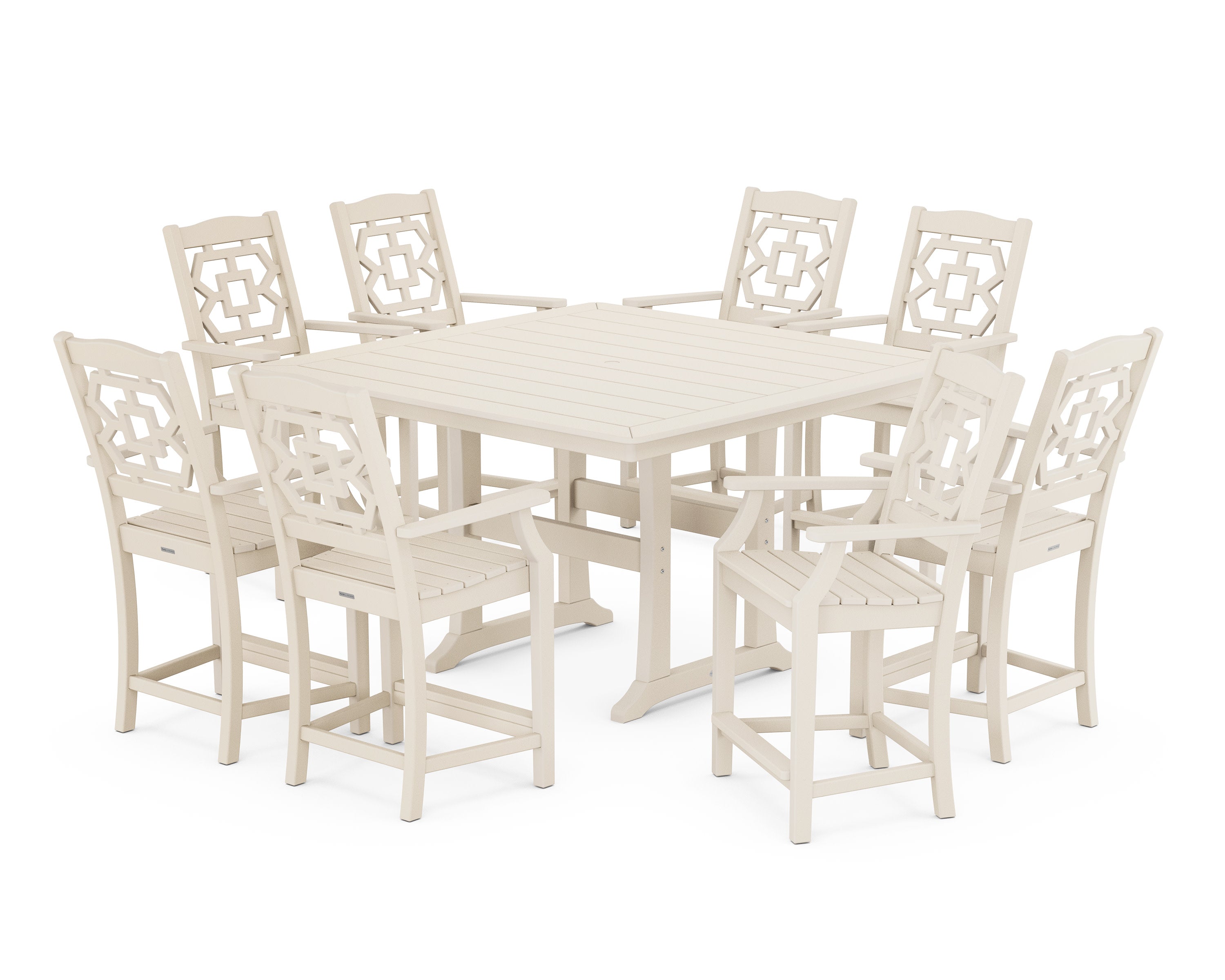 Chinoiserie 9-Piece Square Counter Set with Trestle Legs in Sand
