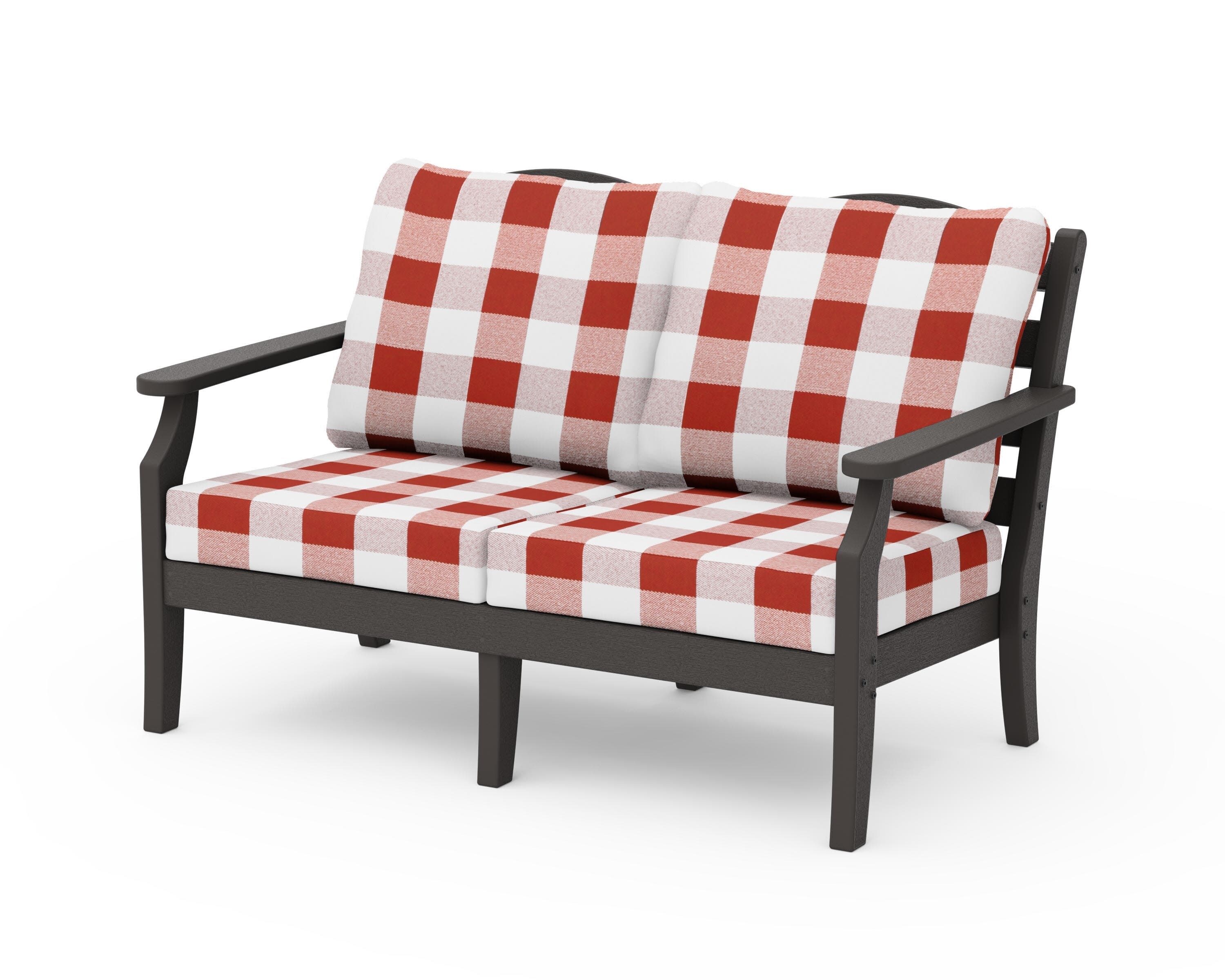 Savannah Deep Seating Loveseat in Vintage Coffee / Buffalo Plaid Crimson