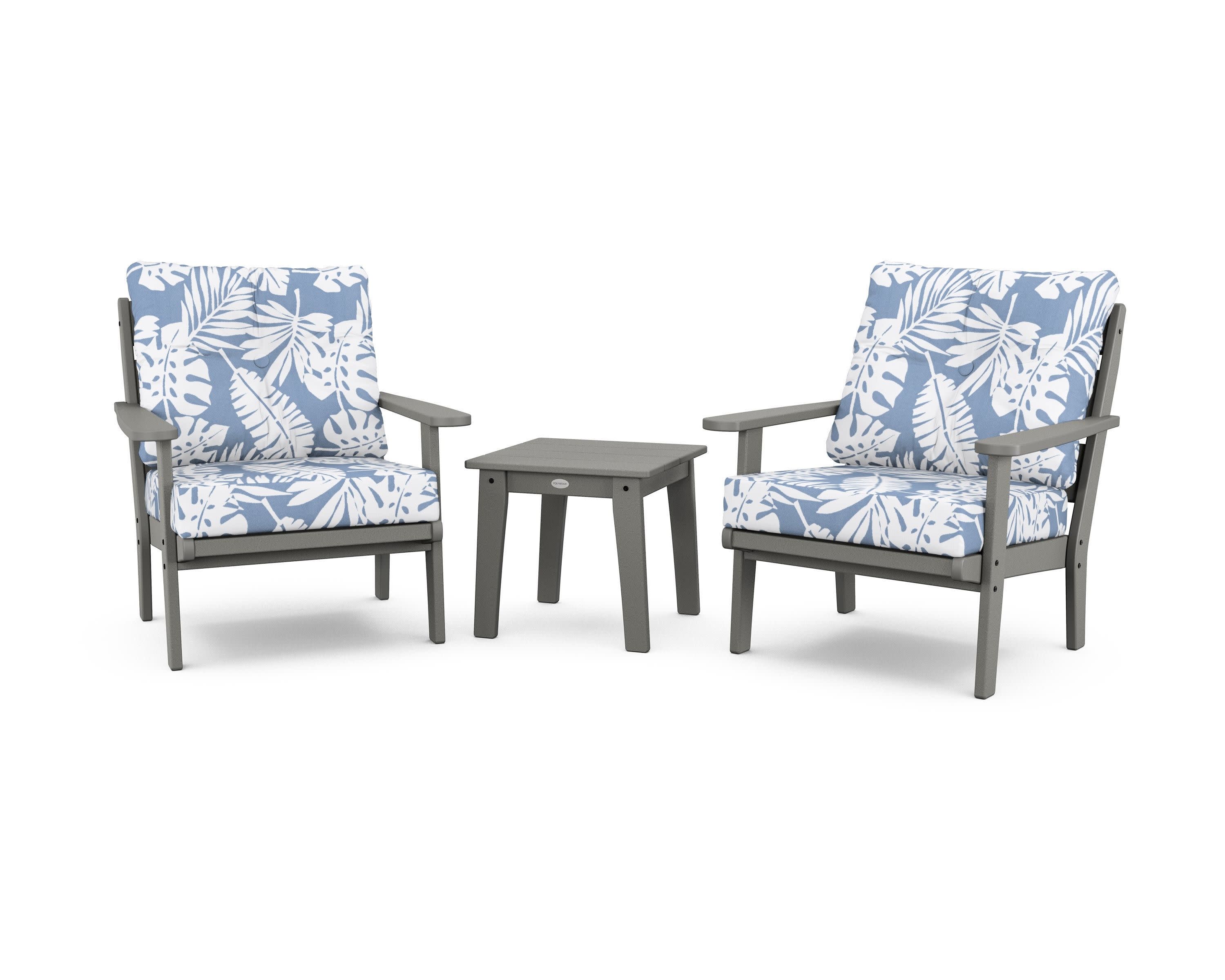 Lakeside 3-Piece Deep Seating Chair Set in Slate Grey / Leaf Sky Blue