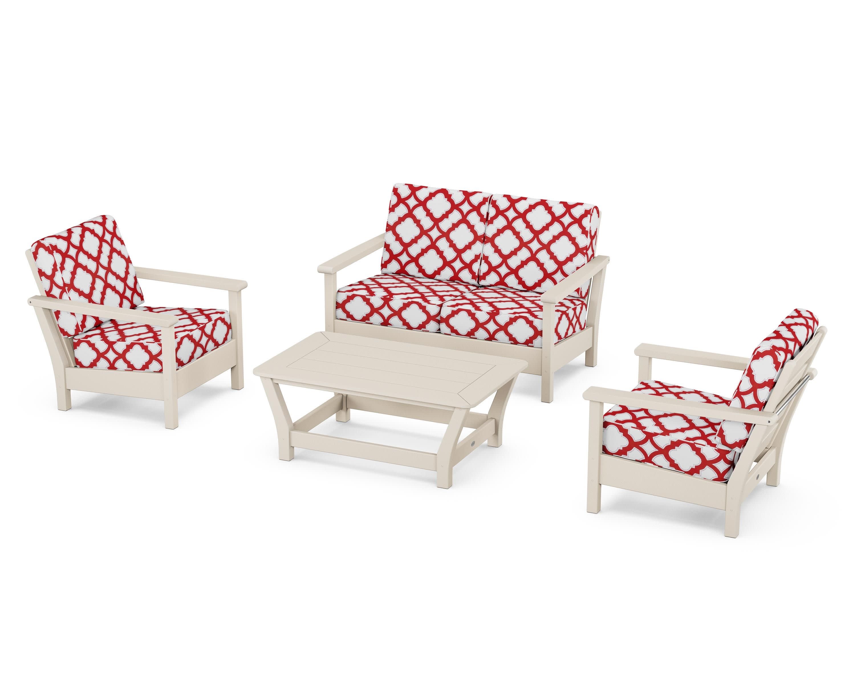 Harbour 4-Piece Deep Seating Set in Sand / Trellis Crimson