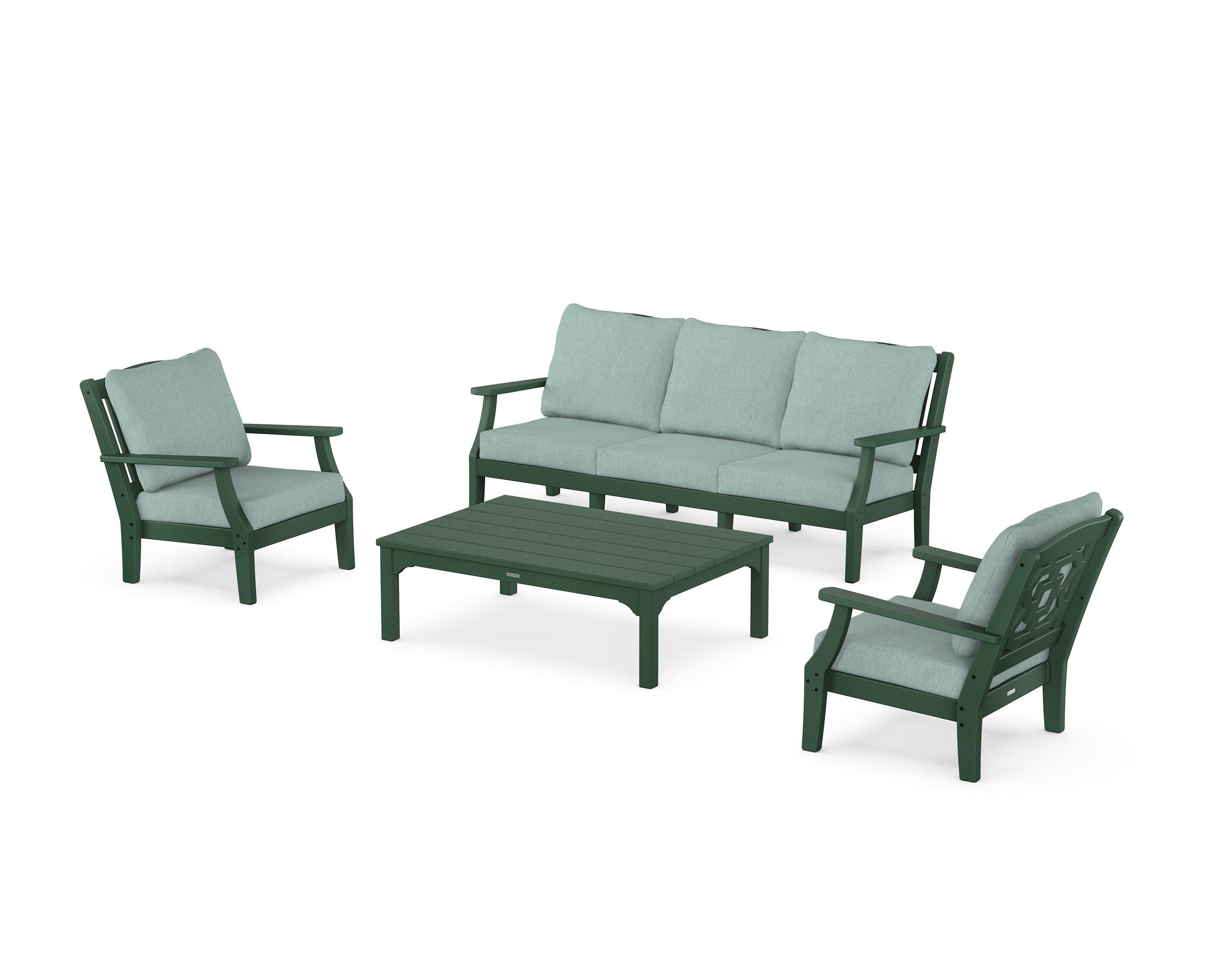 Chinoiserie 4-Piece Deep Seating Set with Sofa in Green / Glacier Spa