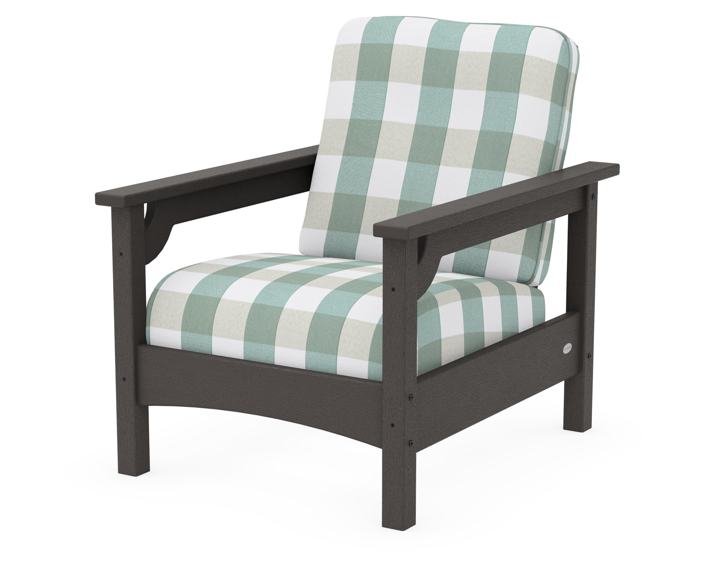 Club Chair in Vintage Coffee / Buffalo Plaid Glacier Spa