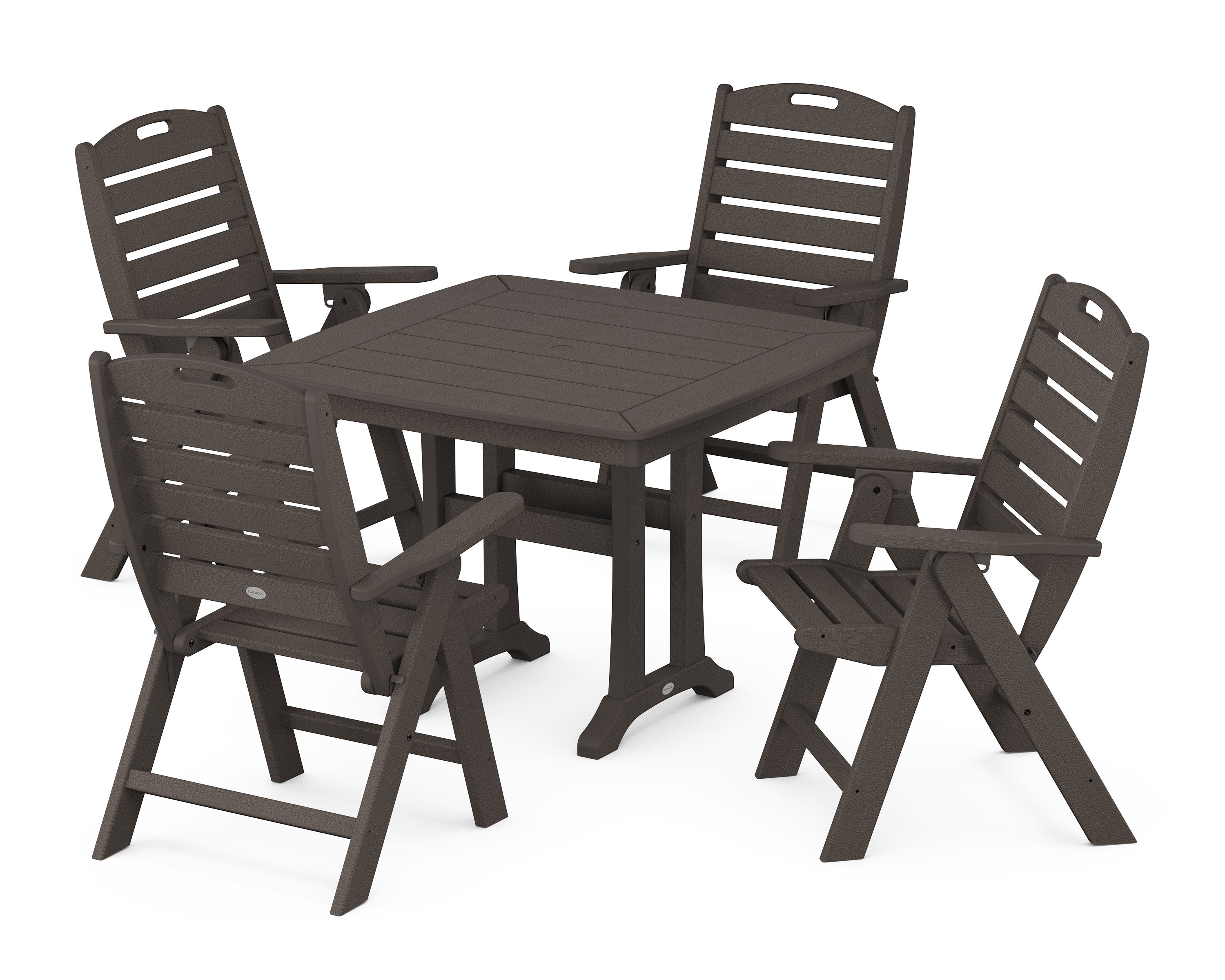 Nautical Folding Highback Chair 5-Piece Dining Set with Trestle Legs in Vintage Coffee