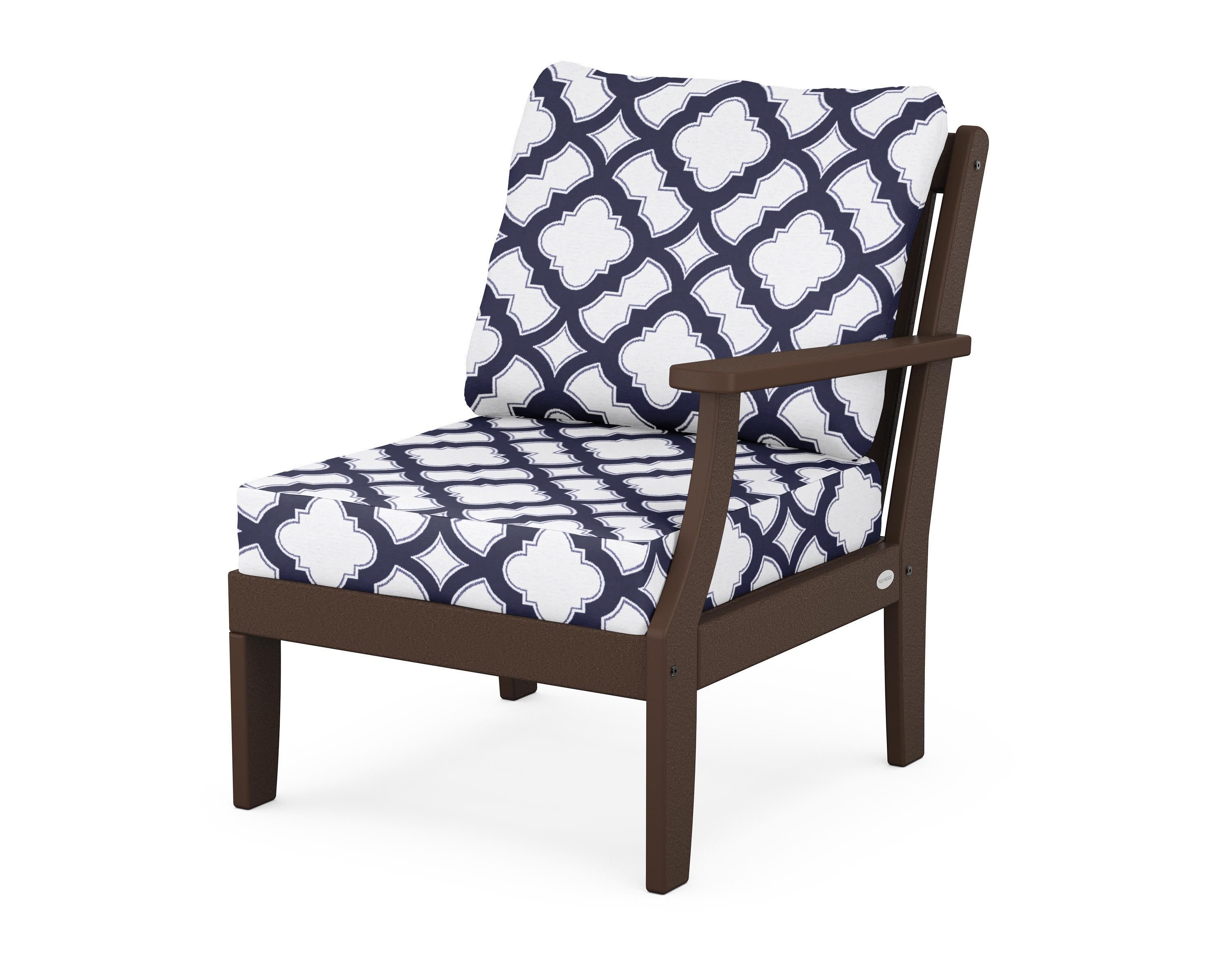Braxton Modular Right Arm Chair in Mahogany / Trellis Navy