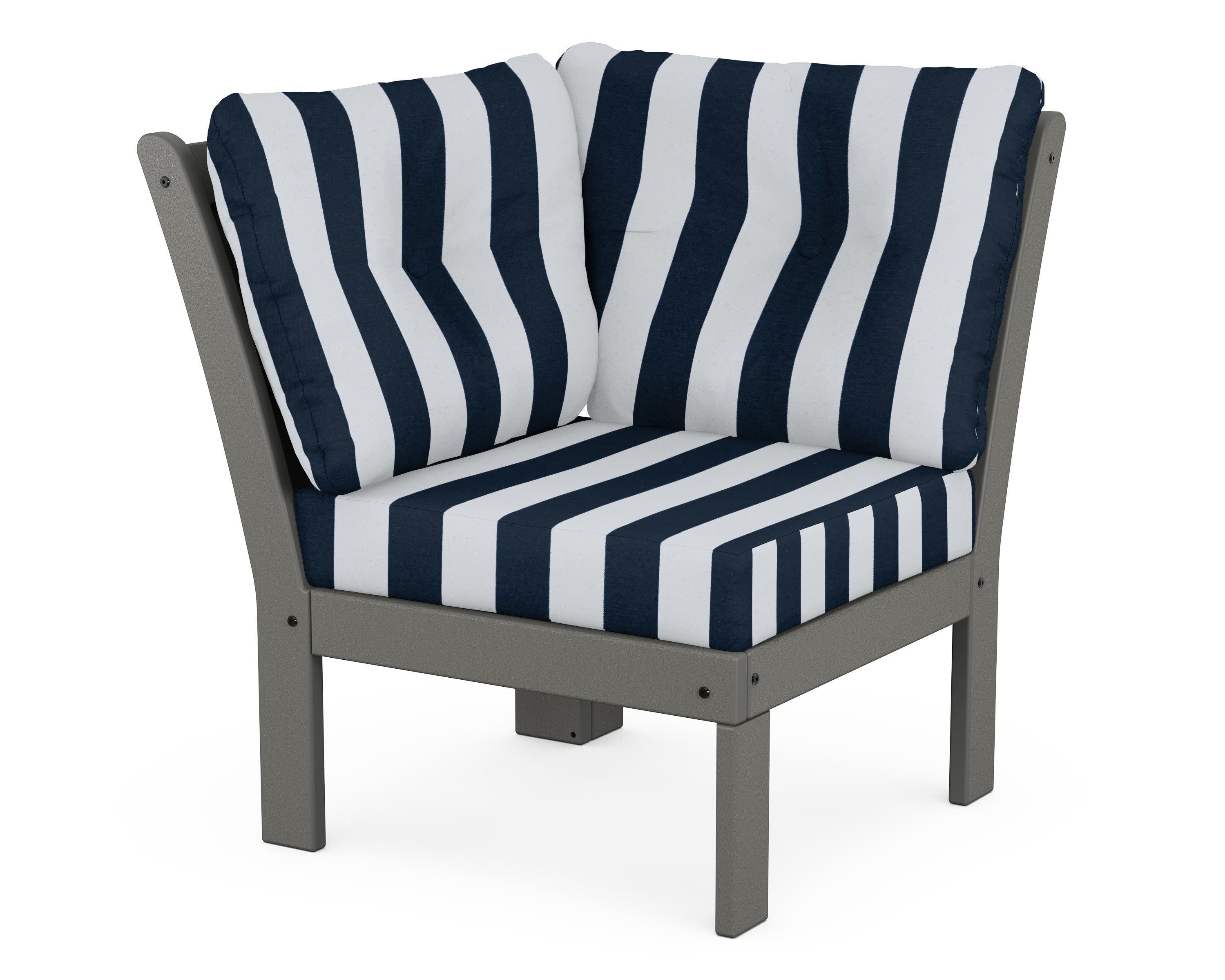Vineyard Modular Corner Chair in Slate Grey / Cabana Stripe Marine Indigo
