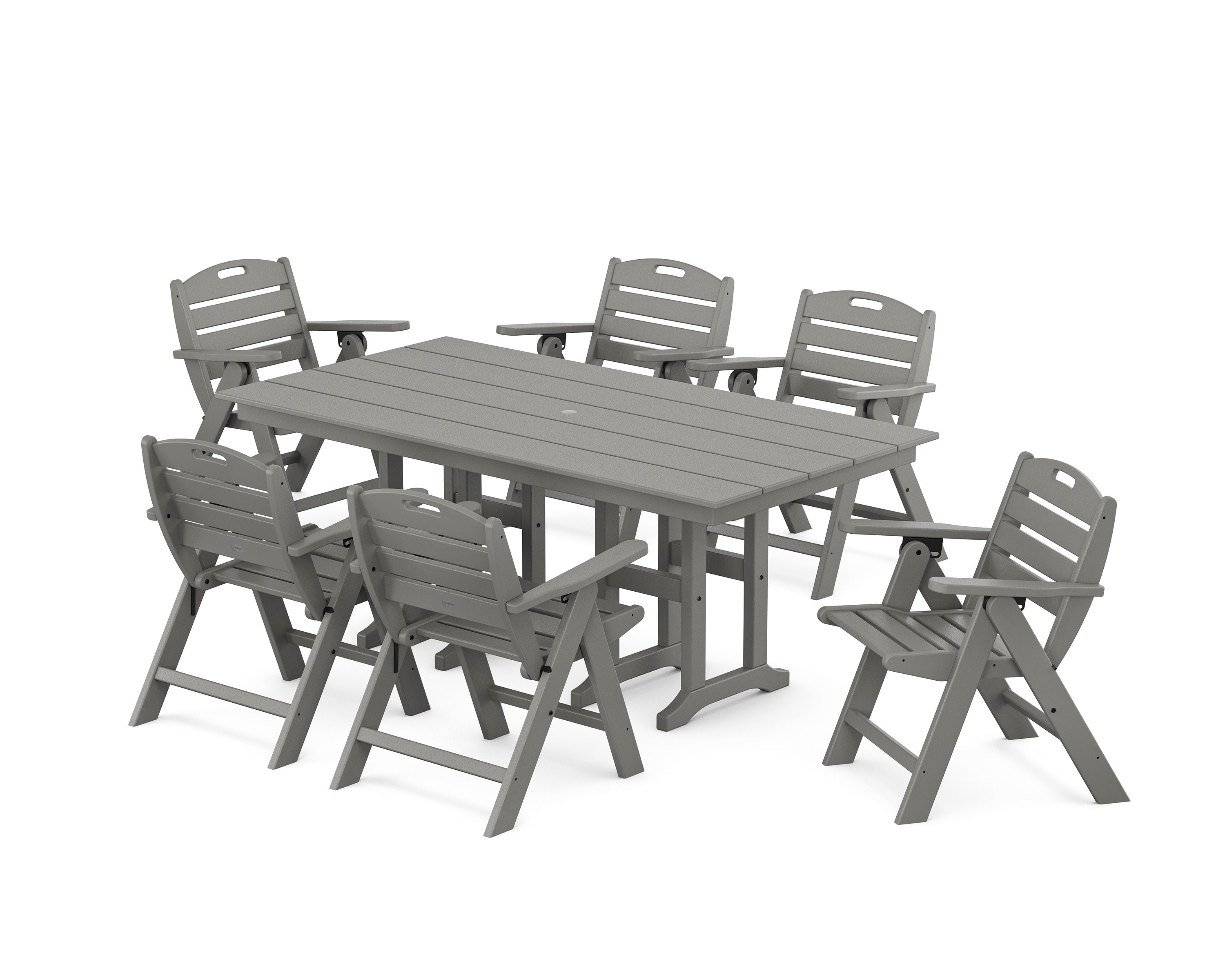 Nautical Lowback 7-Piece Farmhouse Dining Set in Slate Grey