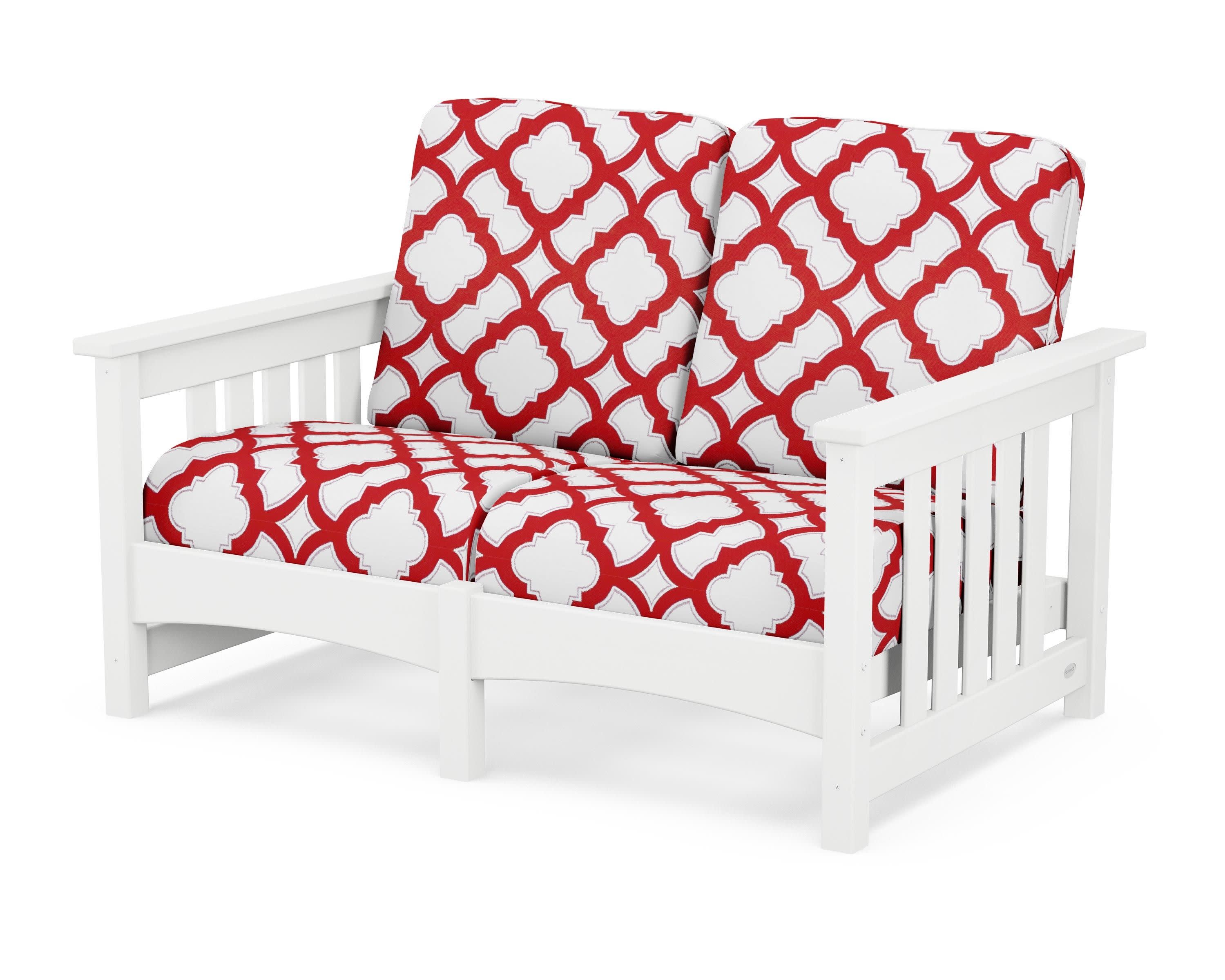 Club Mission Loveseat in White / Trellis Crimson
