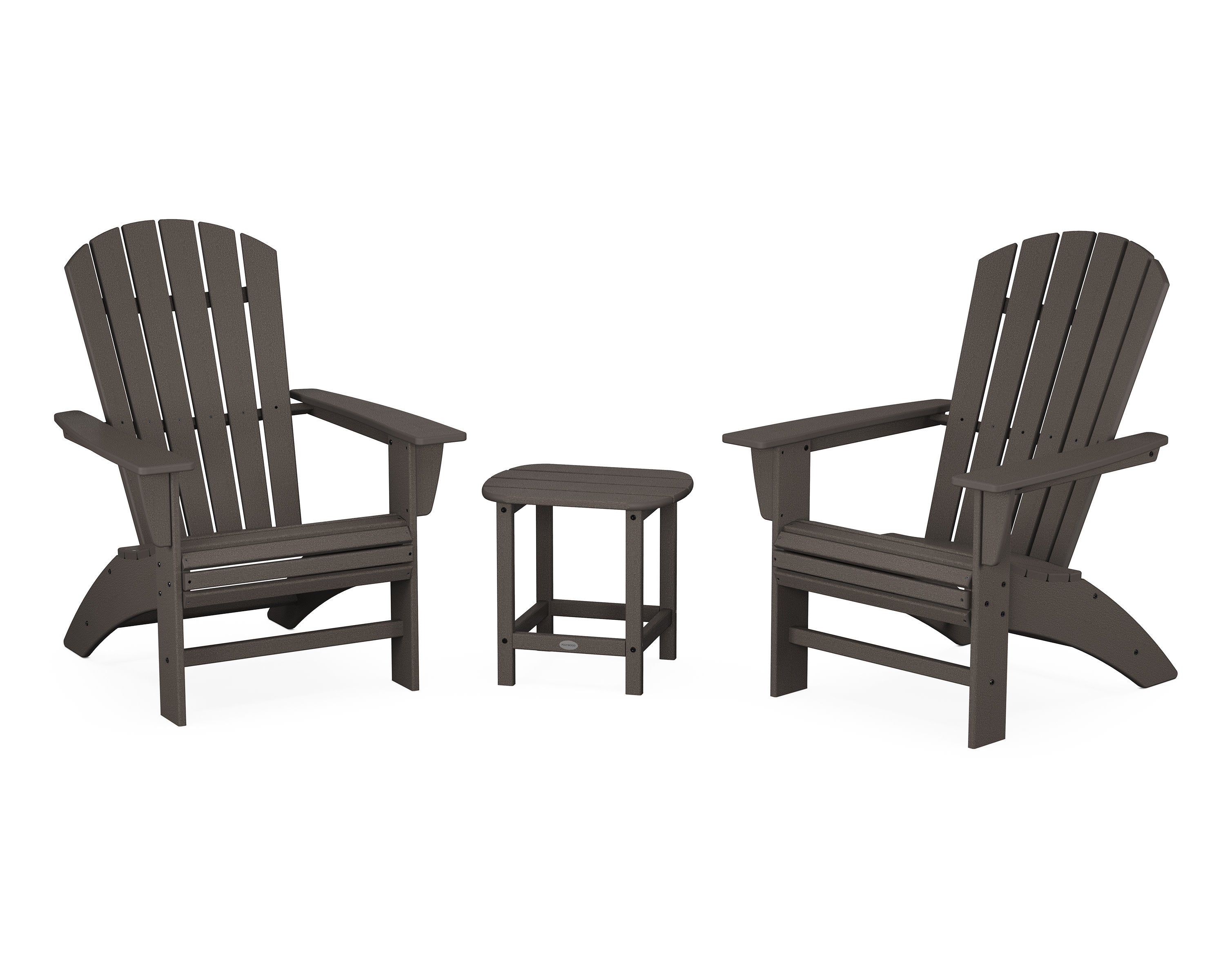 Nautical 3-Piece Curveback Adirondack Set in Vintage Coffee